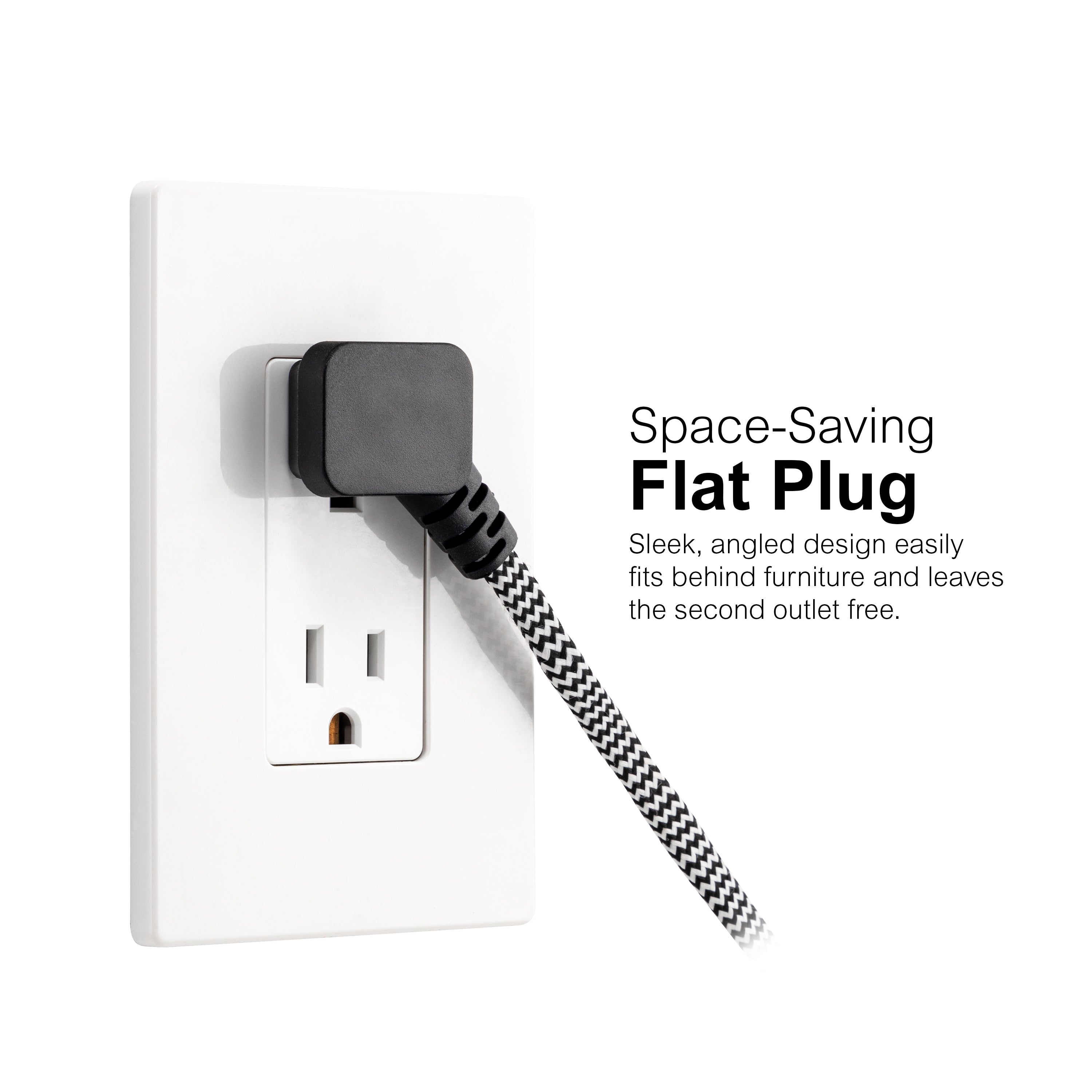 GE-branded 15ft. 3-Outlet Polarized Extension Cord, Black/White, Braided Cord