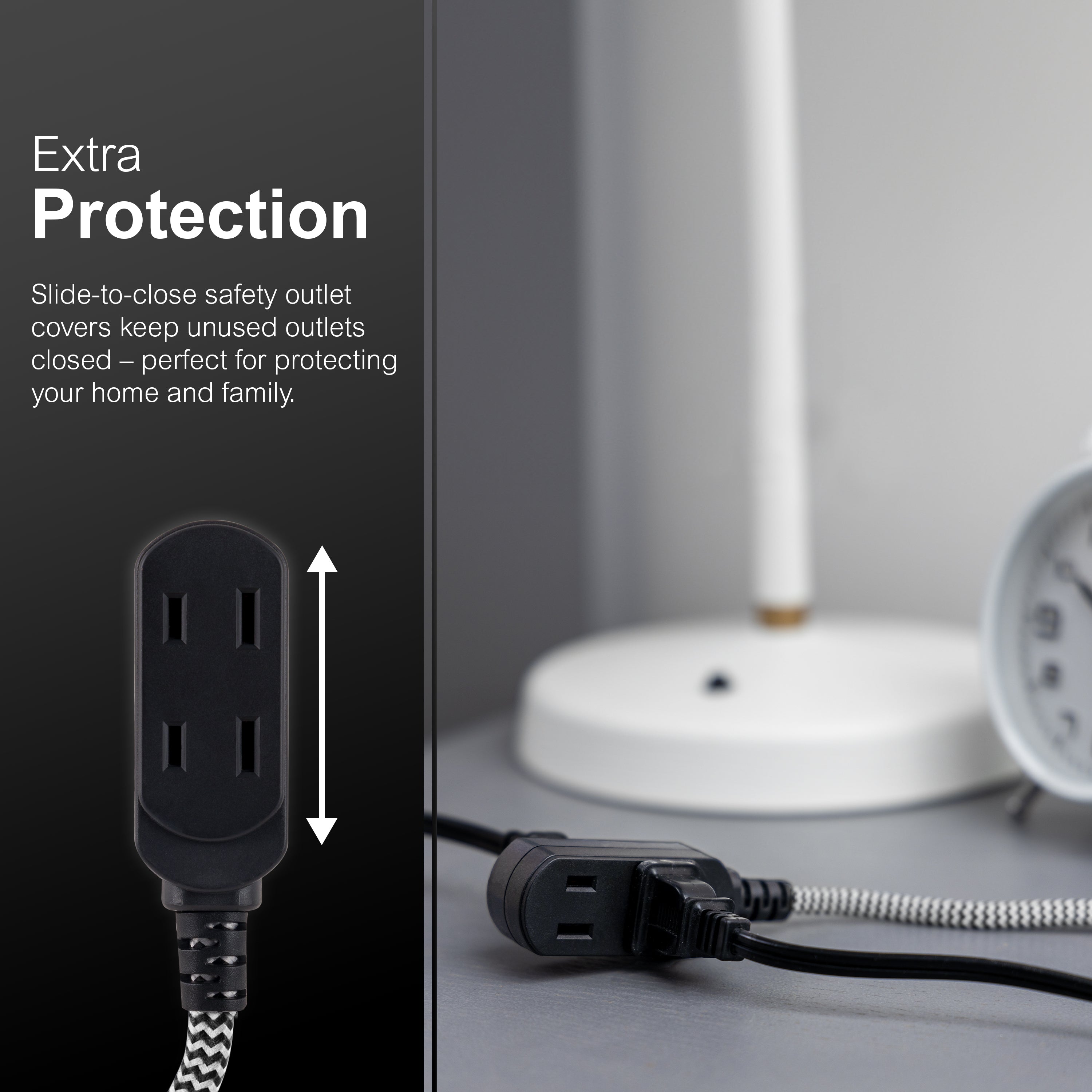GE-branded 15ft. 3-Outlet Polarized Extension Cord, Black/White, Braided Cord