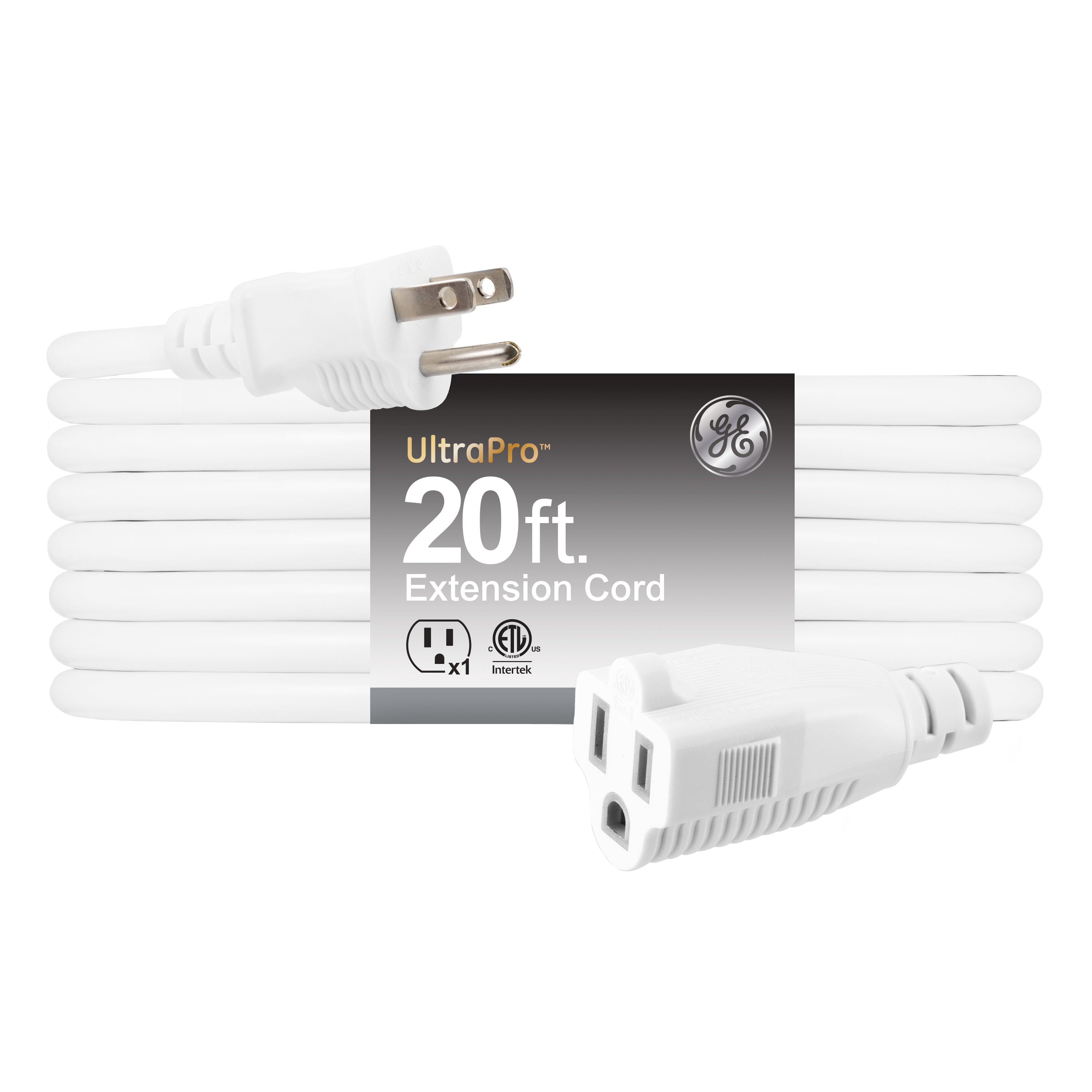 GE 1-Outlet Grounded Extension Cord, Outdoor, 20ft., 16AWG, White