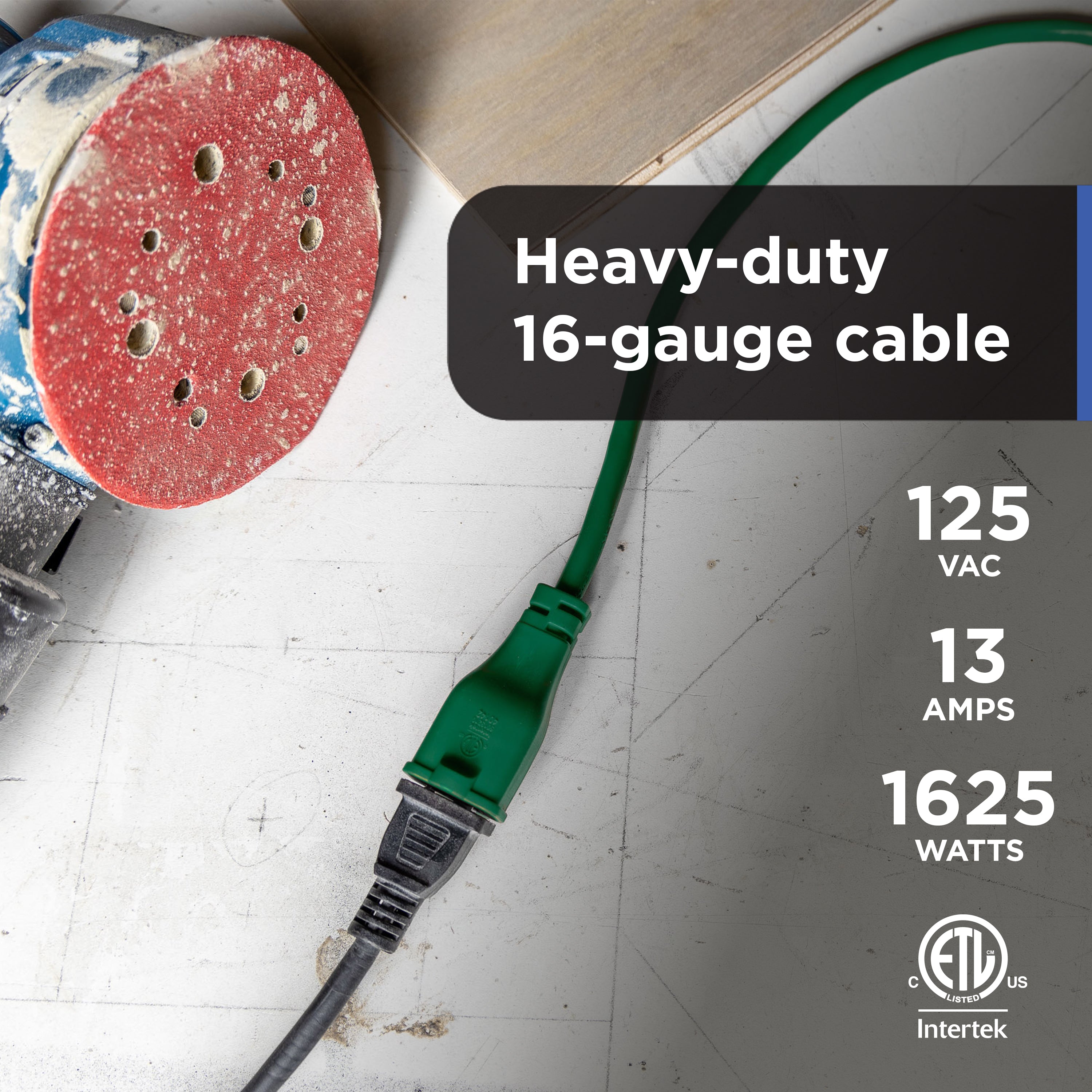 GE 1-Outlet Grounded Extension Cord, Outdoor, 20ft., 16AWG, Green