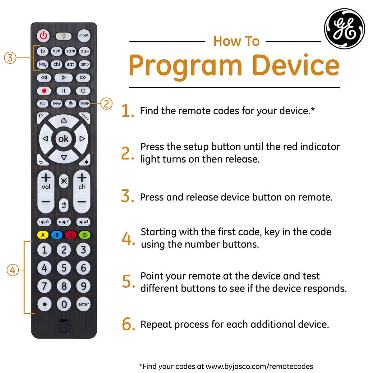 GE 8-Device Backlit Universal Remote, Black