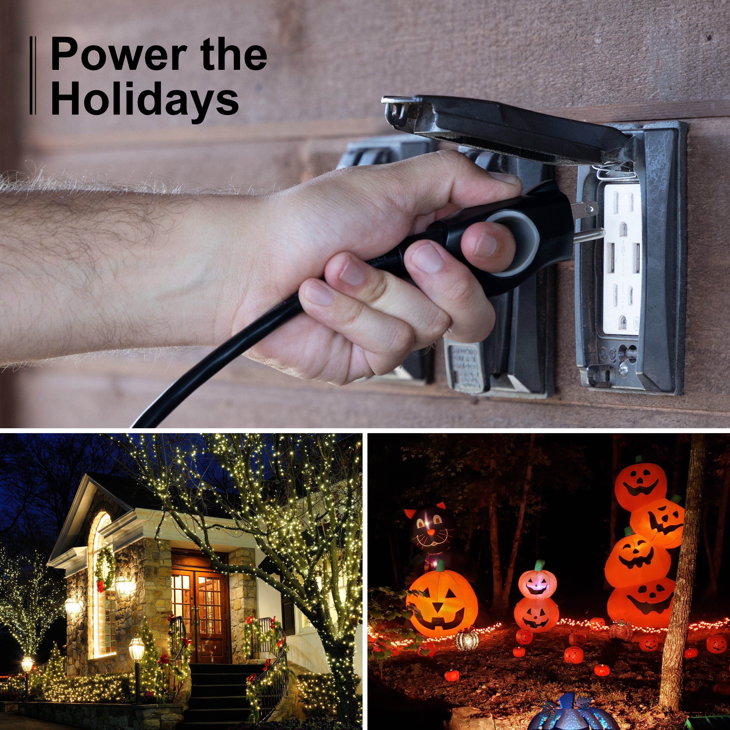 GE-branded 3-Outlet EZGrip Grounded Extension Cord, 25ft., Indoor/Outdoor, Black