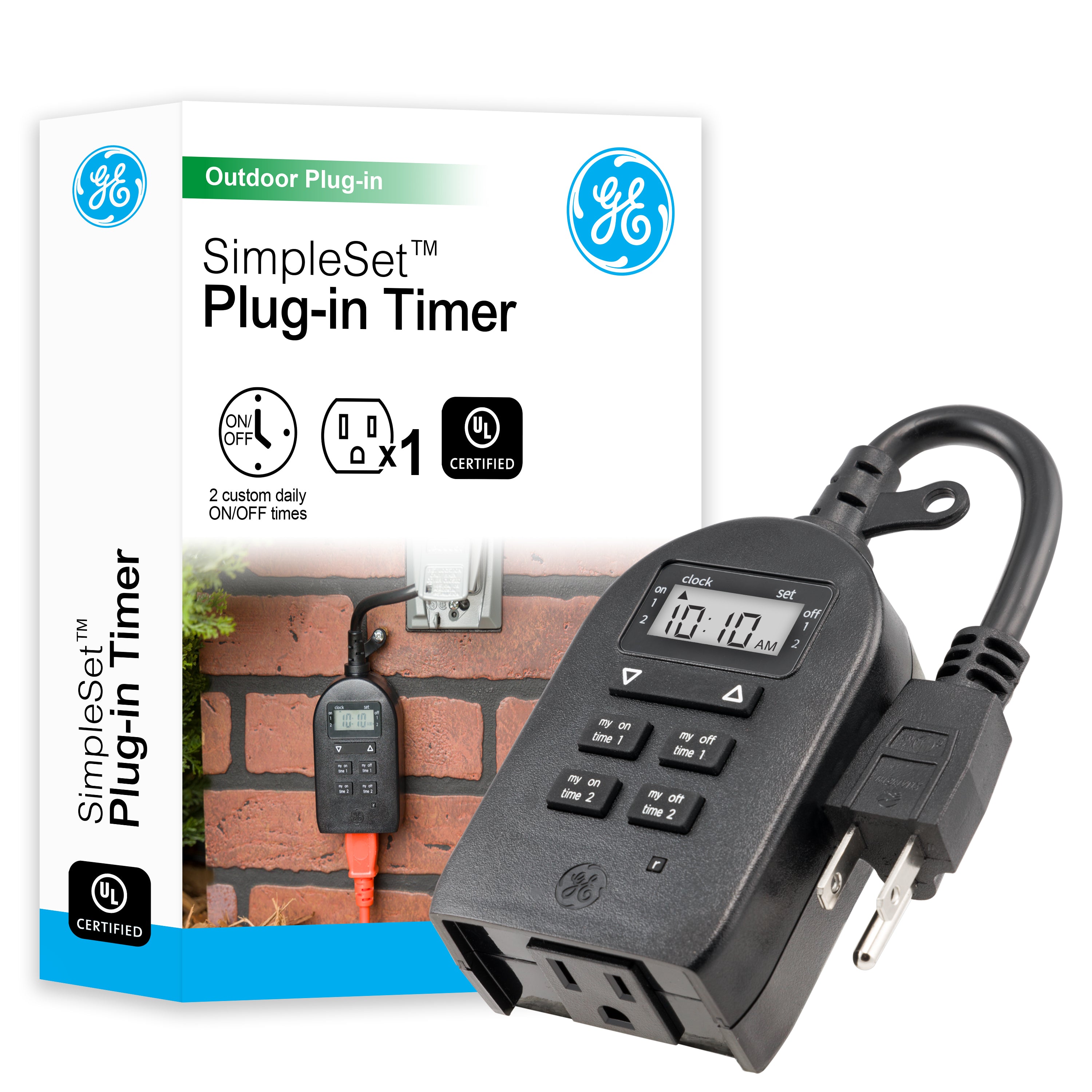 GE-branded myTouchSmart SimpleSet 1-Outlet Outdoor/Indoor Digital Plug-in Timer