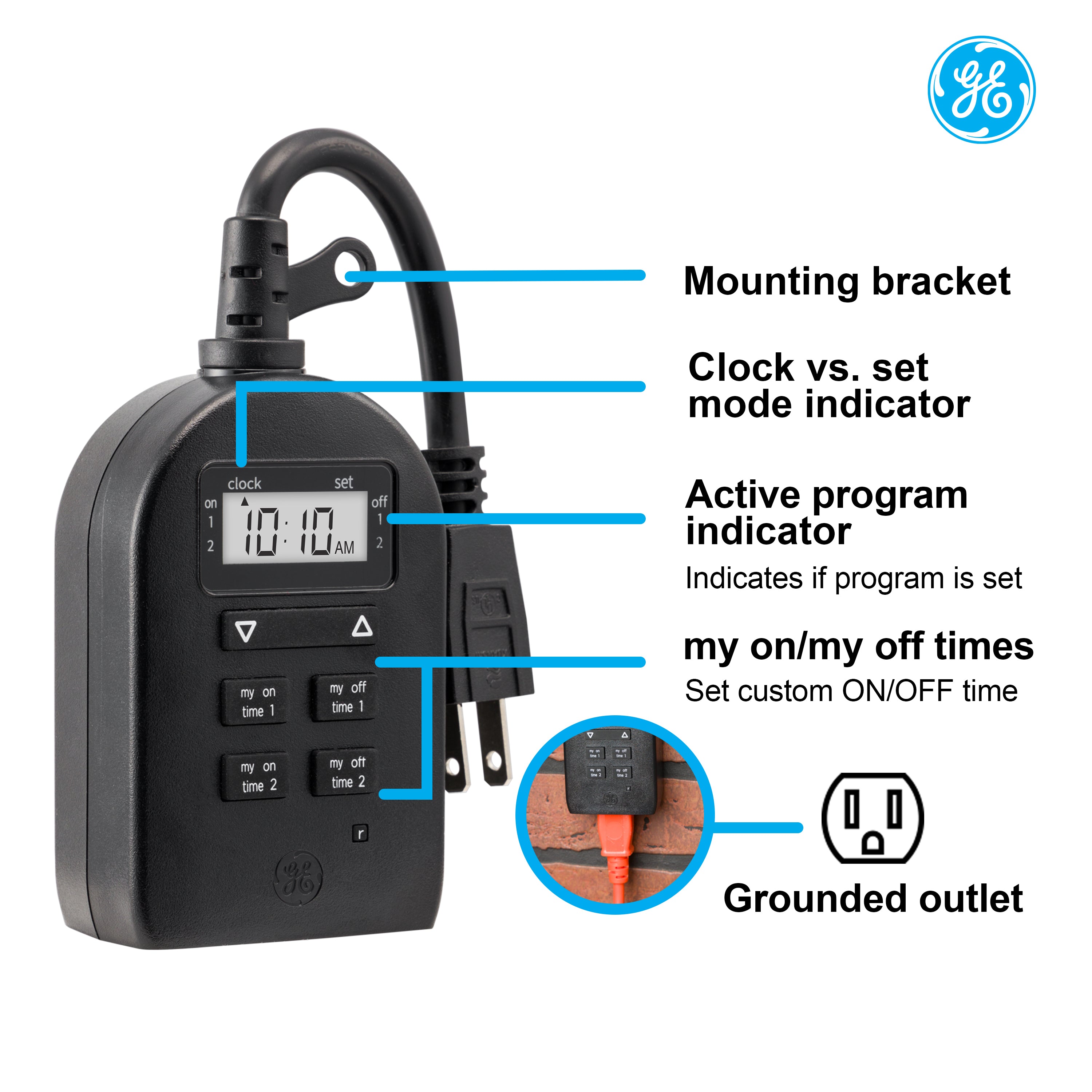 GE-branded myTouchSmart SimpleSet 1-Outlet Outdoor/Indoor Digital Plug-in Timer