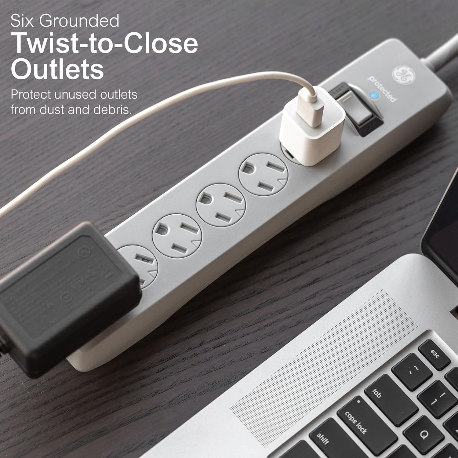 GE-branded 6-Outlet Surge Protector, Gray, 15ft. Cord