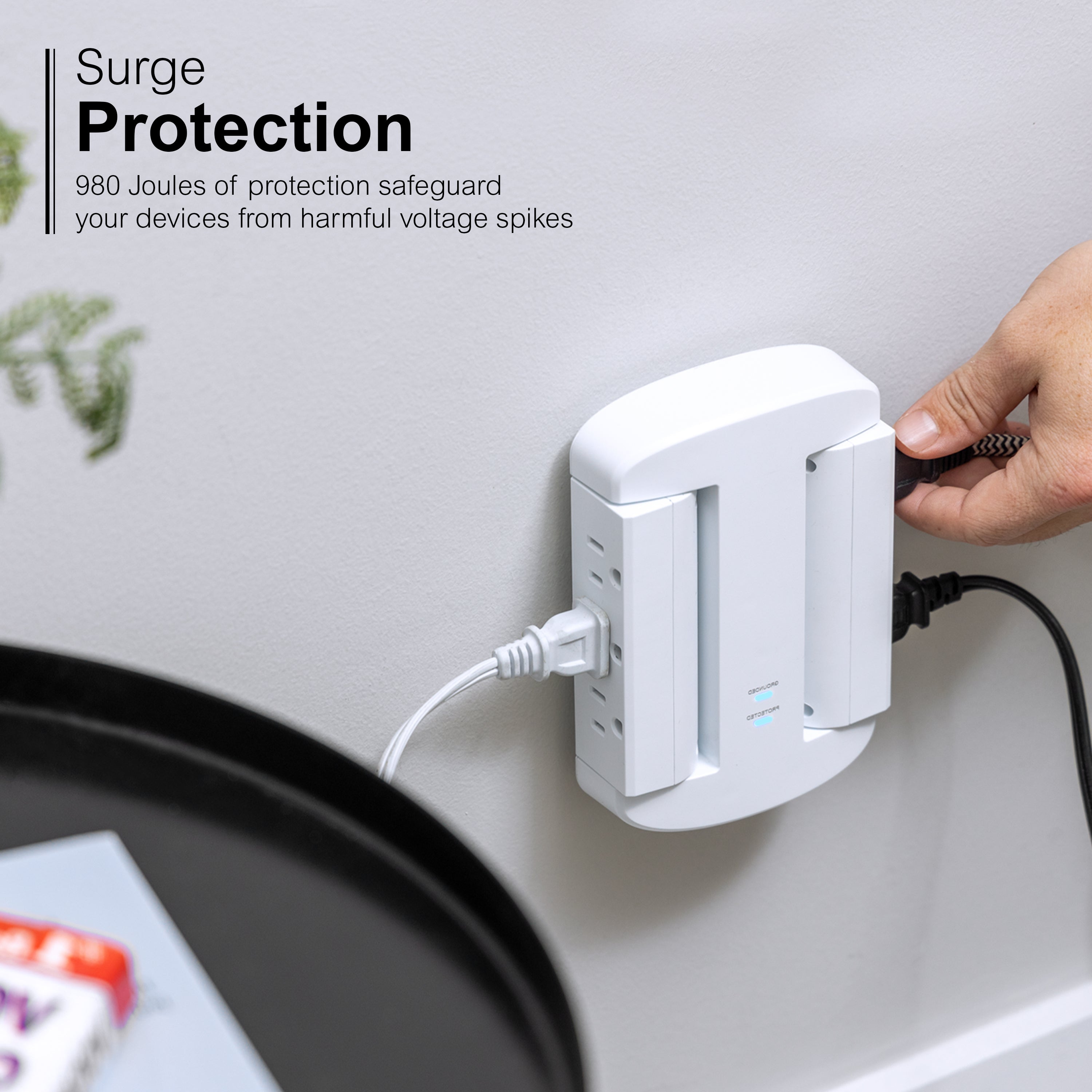 GE-branded UltraPro 6-Outlet Swivel Surge Tap, 980J, White