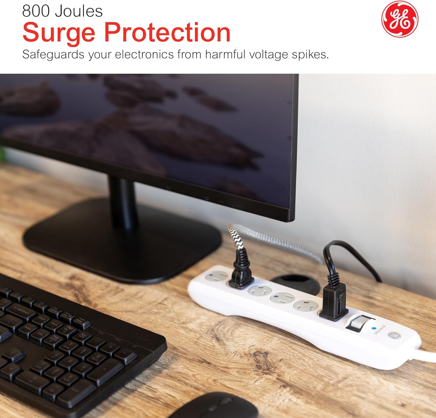 GE 6-Outlet Surge Protector Extension Cord, 10ft., 2pk