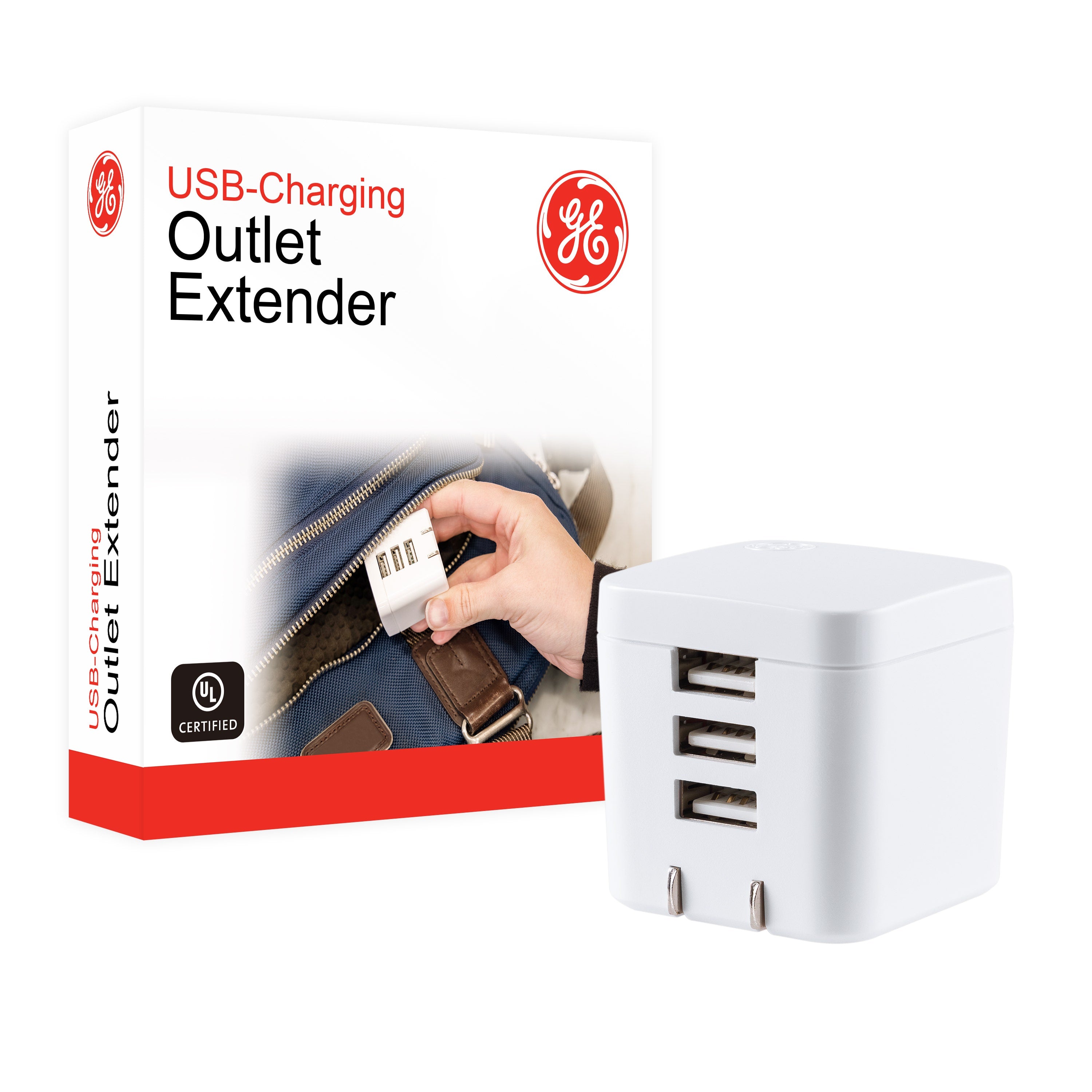 GE UltraPro 3-USB Wall Charger with Foldable Plug, White