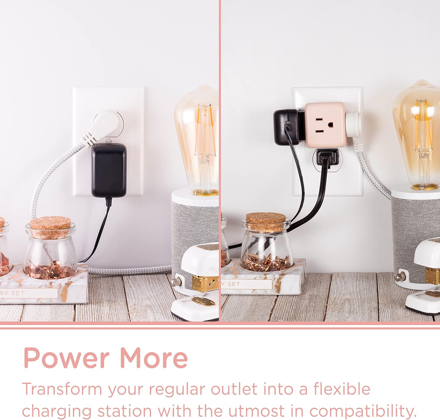 Cordinate 3-Outlet Surge Protector, blush cube, 2 pack