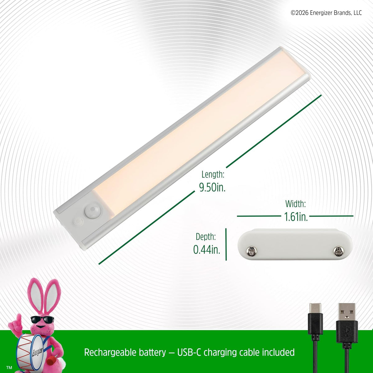 Energizer 9.5 inch Motion Sensor Rechargeable Under Cabinet Lighting 2 Pack