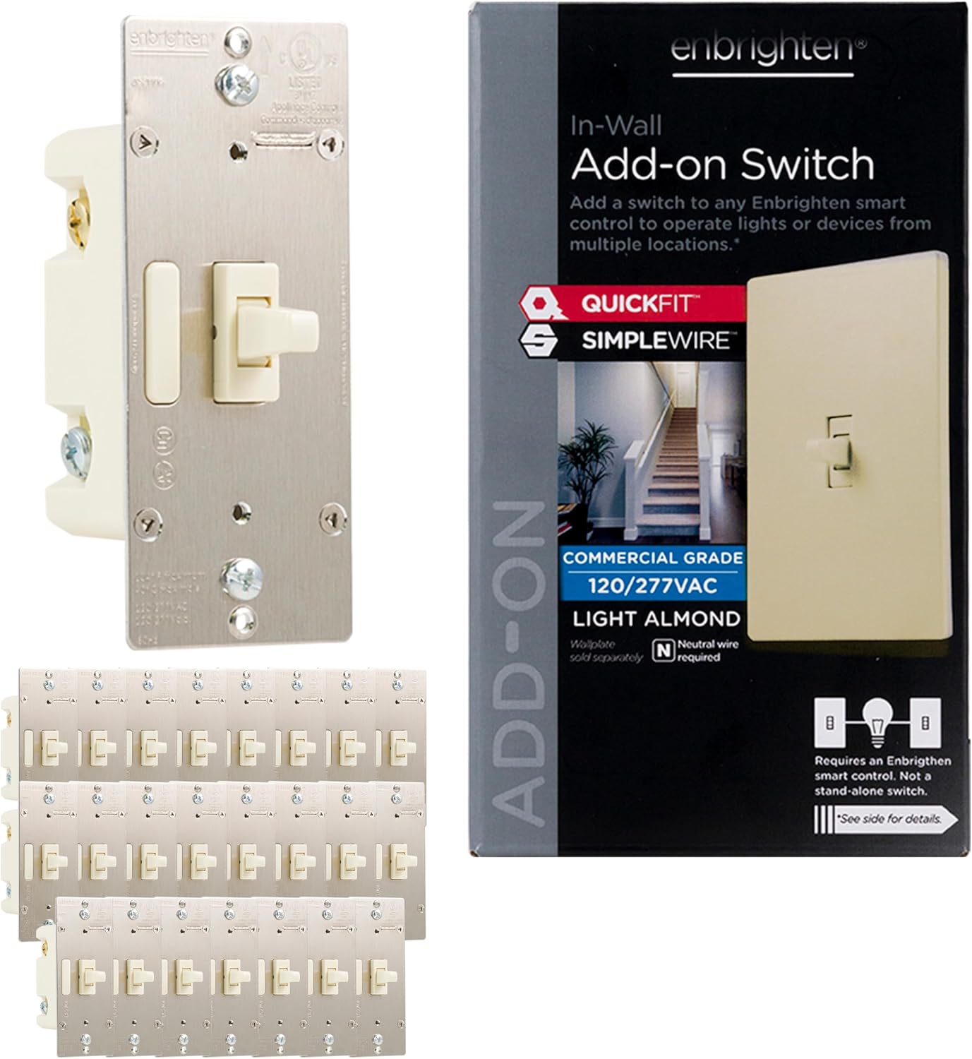 Enbrighten Add-On Toggle Switch With QuickFit™ And SimpleWire™, Light Almond, 24 Pack