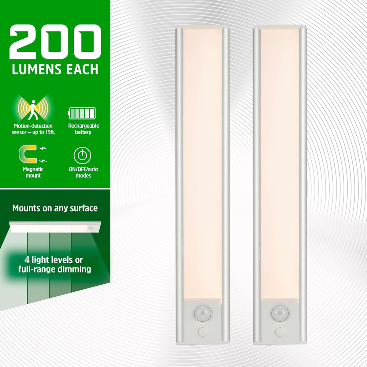 Energizer 9.5 inch Motion Sensor Rechargeable Under Cabinet Lighting 2 Pack