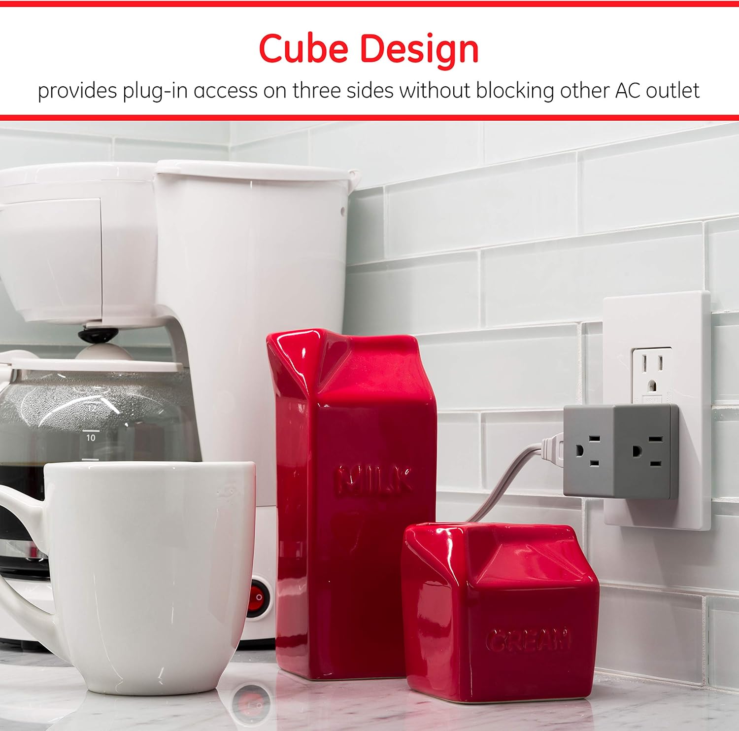 GE Grounded 3-Outlet Tap, Easy Access, Gray, 3pk