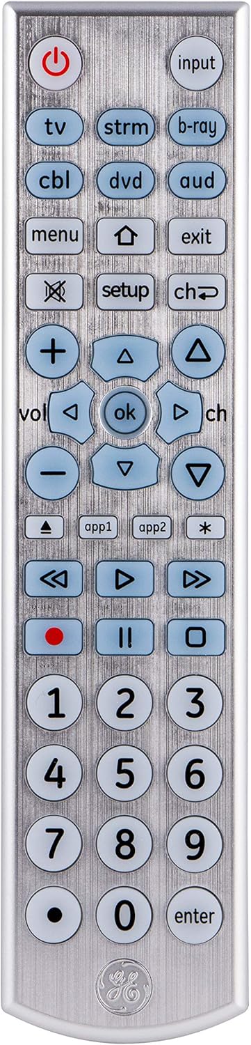 GE UltraPro 6-Device Universal Remote, Backlit, Big Buttons, Brushed Silver