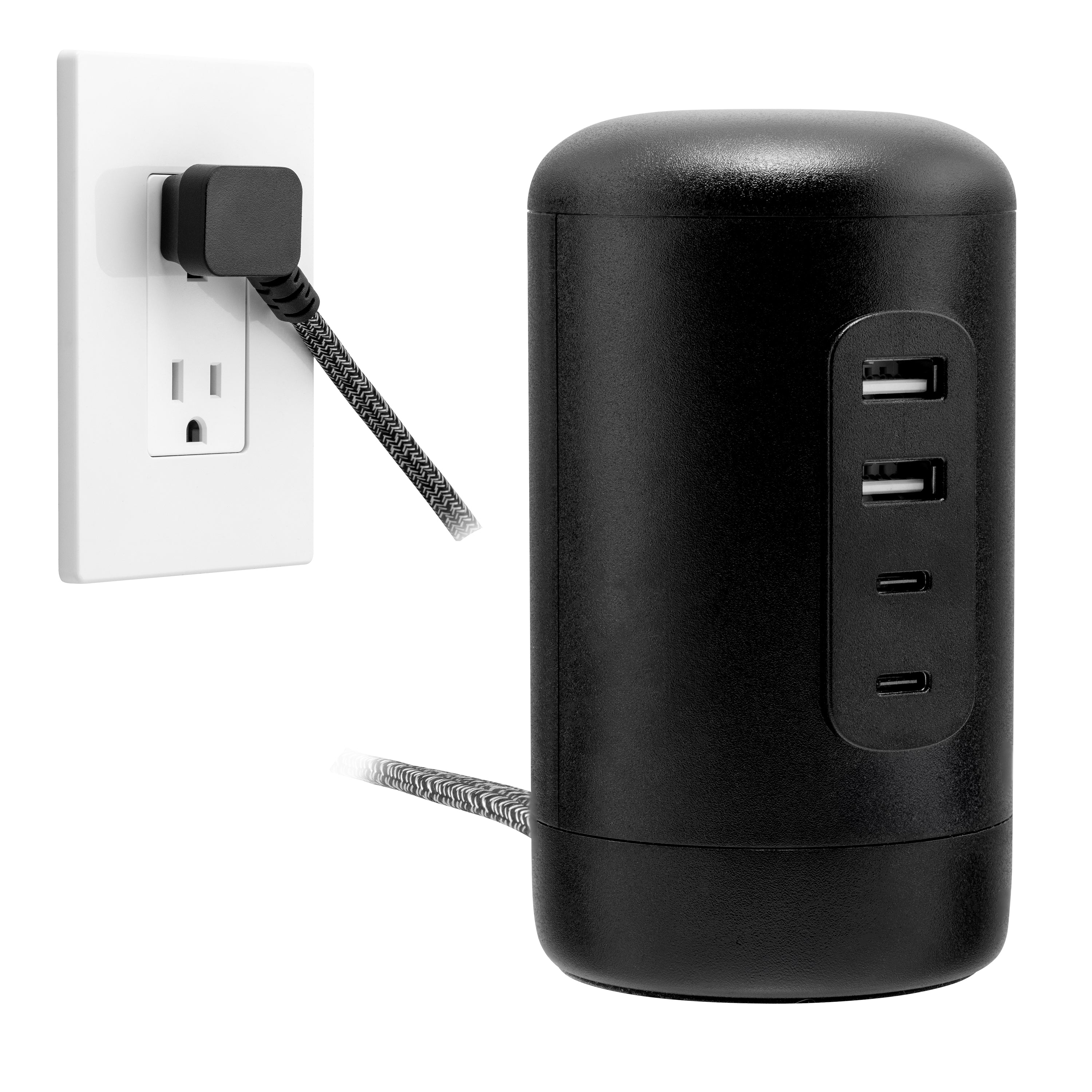GE Desktop Power Hub, 2 USB-A, 2 USB-C, 5ft. Cord, Black