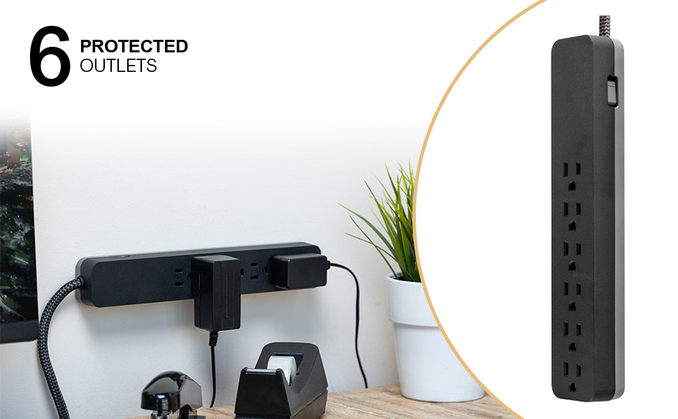 GE-branded 6-Outlet Surge Protector, 1560J, 10ft. Black