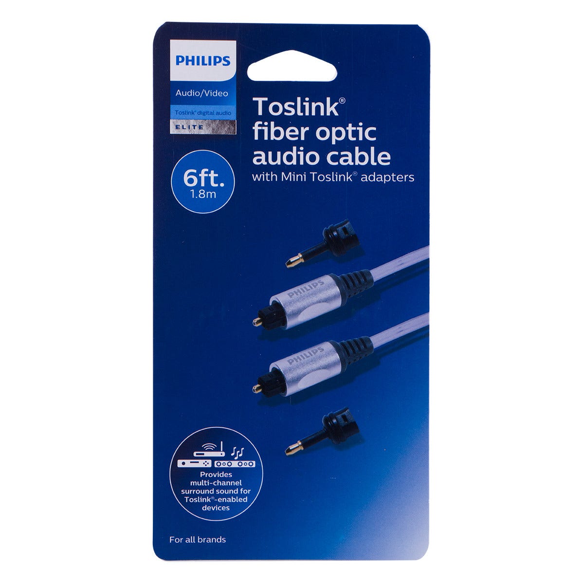 Philips Elite 6 ft. Toslink Cable, Silver