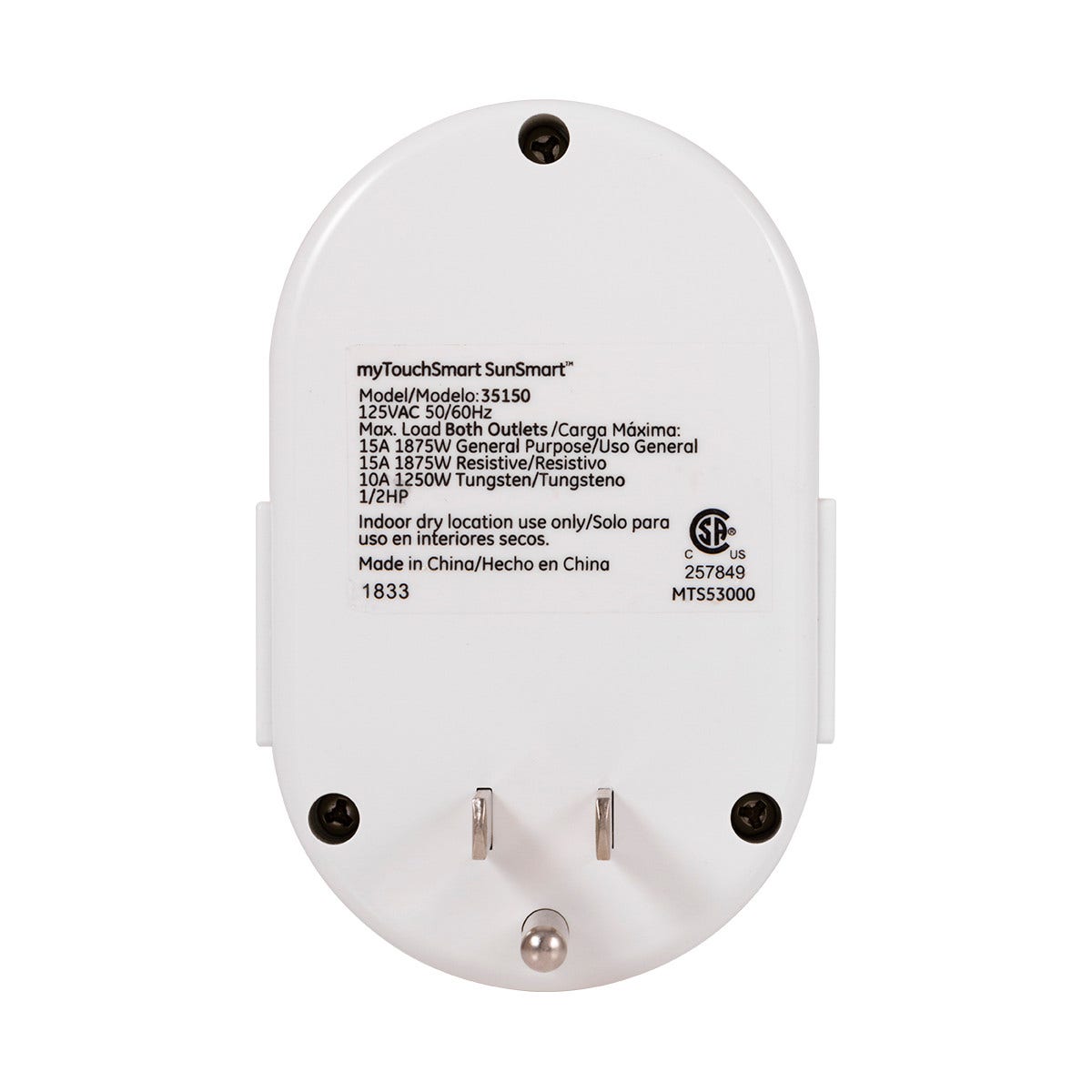 myTouchSmart Indoor Plug-In SunSmart Digital Timer, White