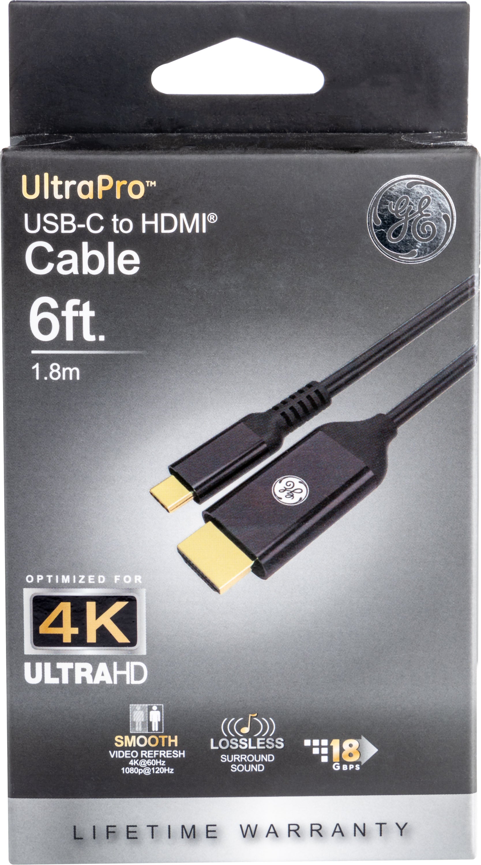GE-branded USB-C to HDMI 2.0 Cable, 6ft