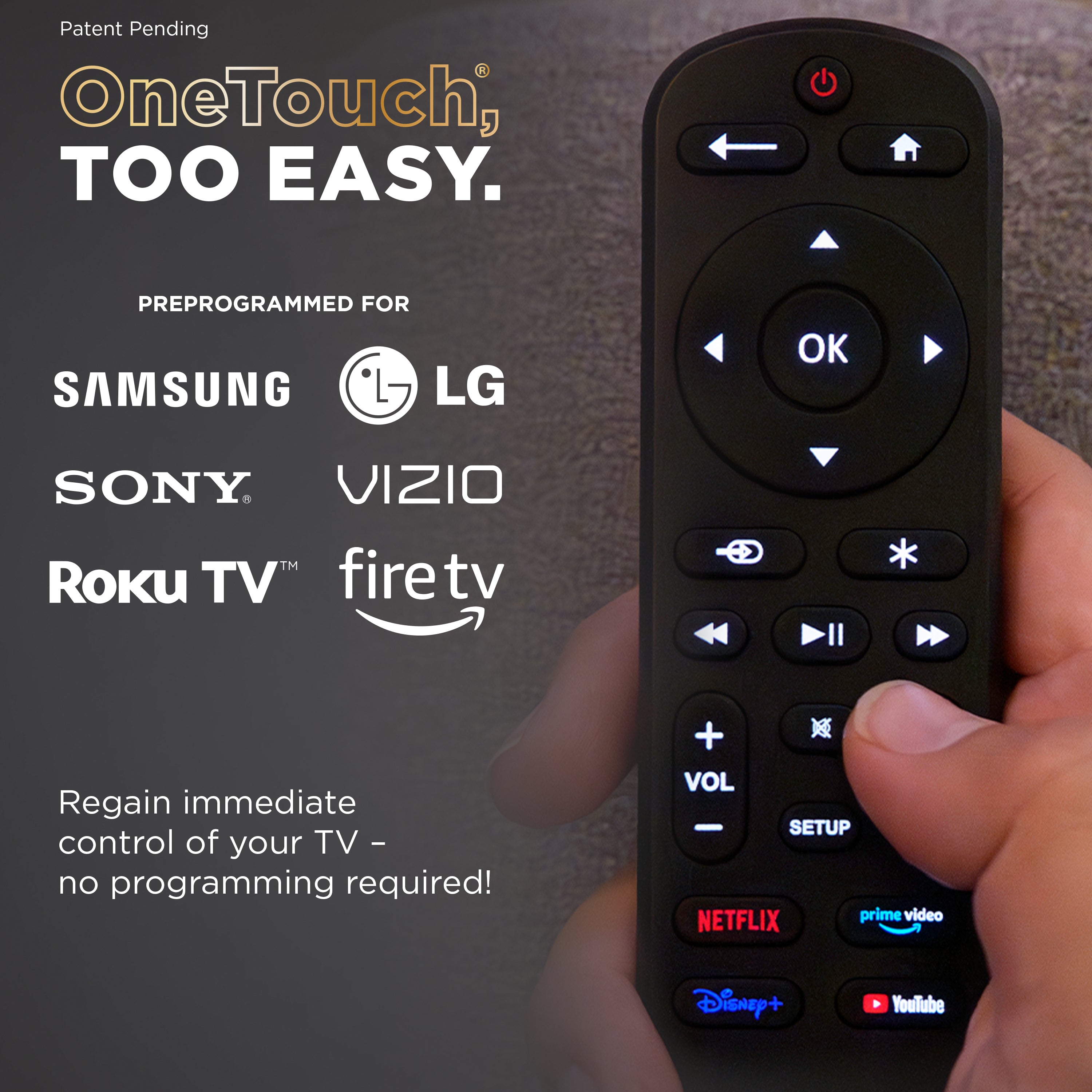 UltraPro OneTouch Streaming Remote for Smart TVs, Backlit