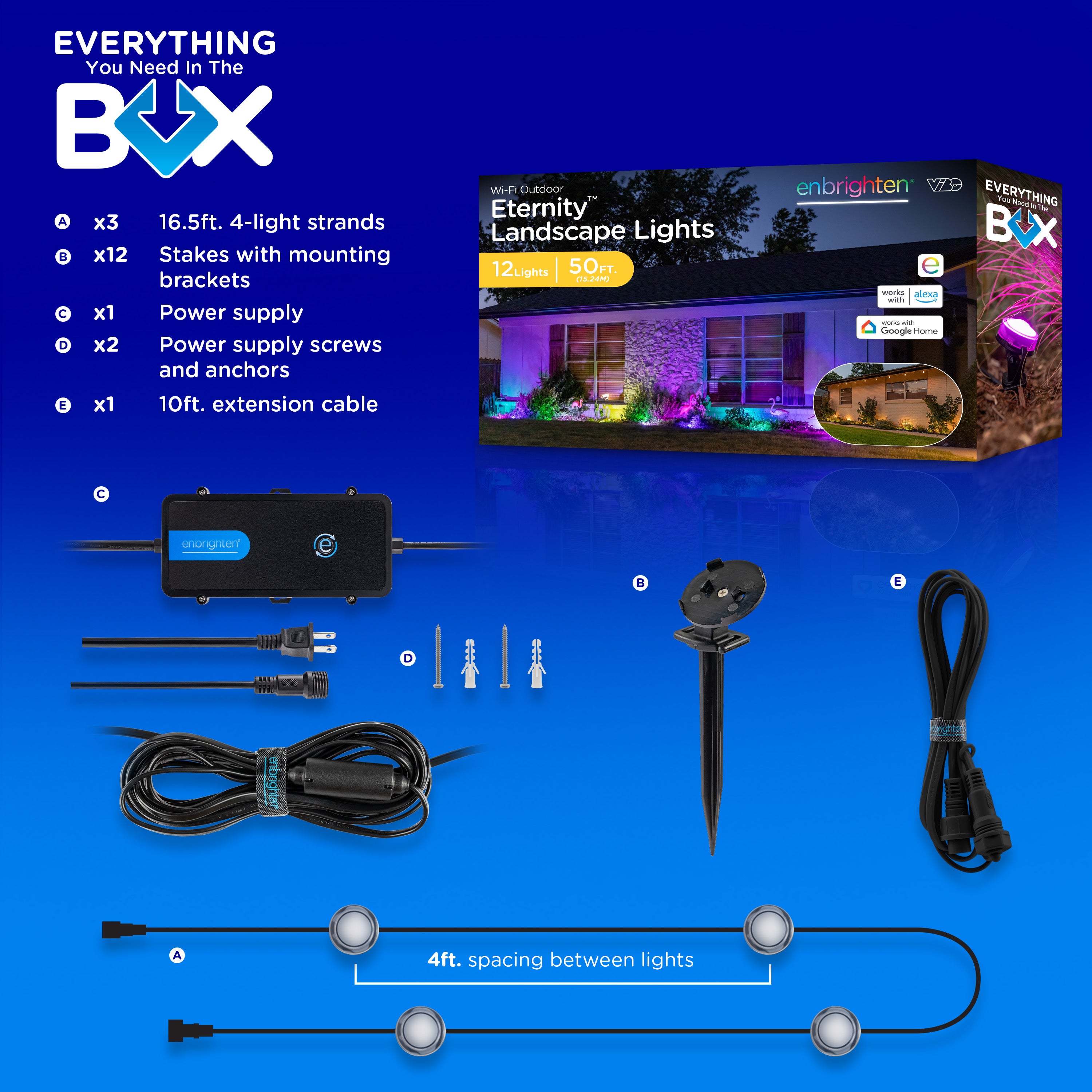 Enbrighten WiFi VIBE LED Eternity Landscape Lights, 12 Lights, 50ft.