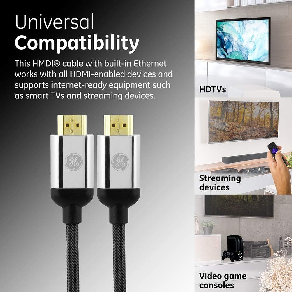 GE UltraPro Premium 8ft. 4K HDMI Cable with Ethernet, Silver