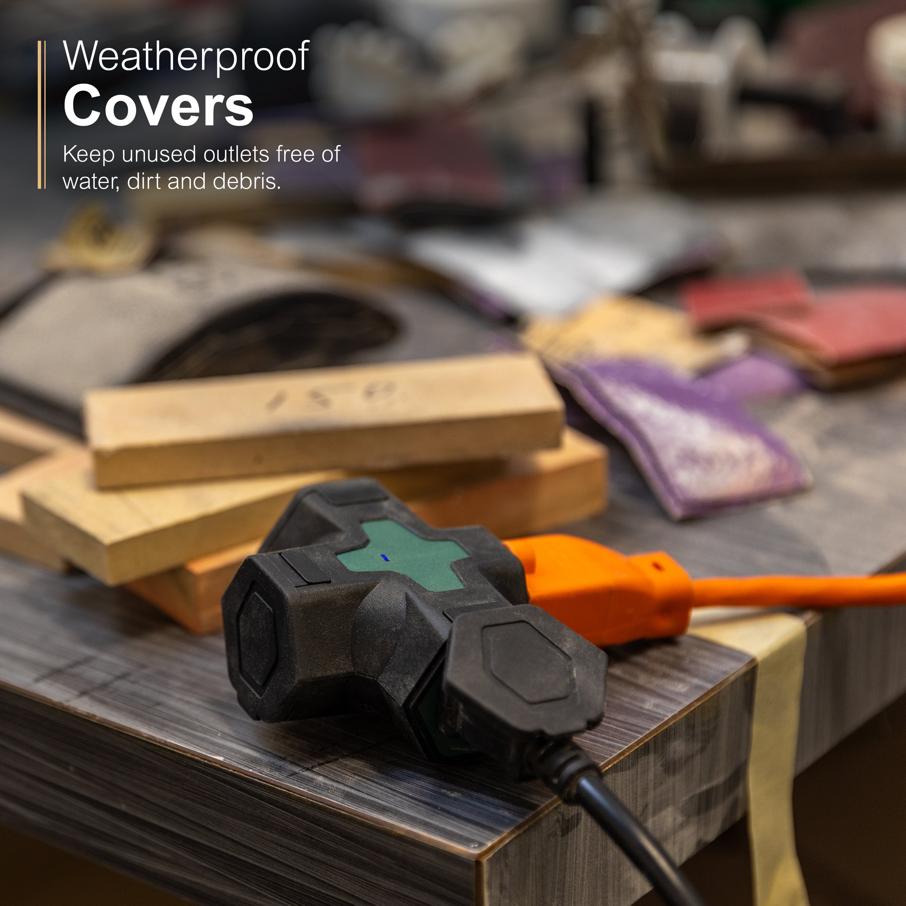 GE-branded Heavy-Duty 3-Outlet Tap w/indicator light, Green