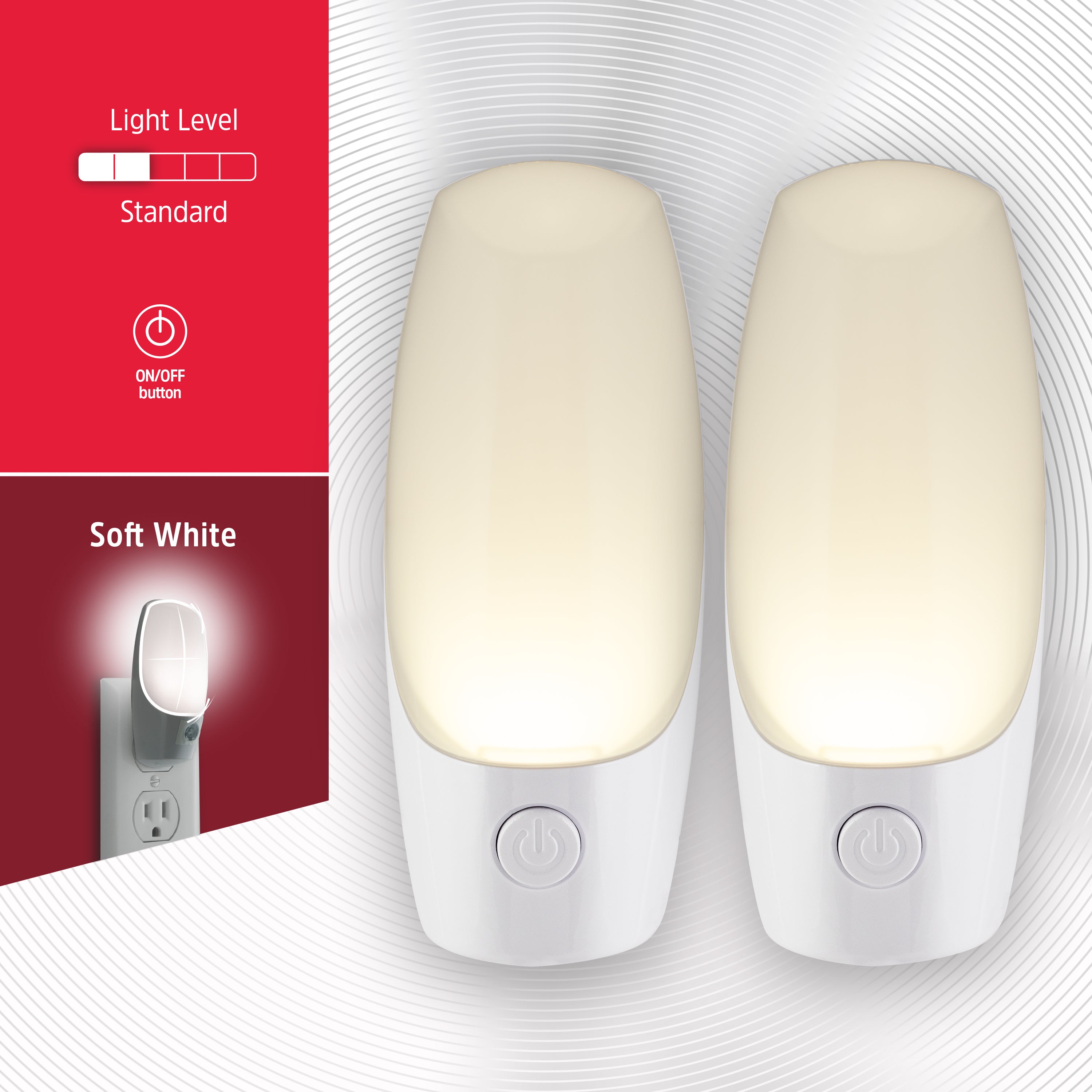 Energizer Manual Button Night Light, 2 Pack, White