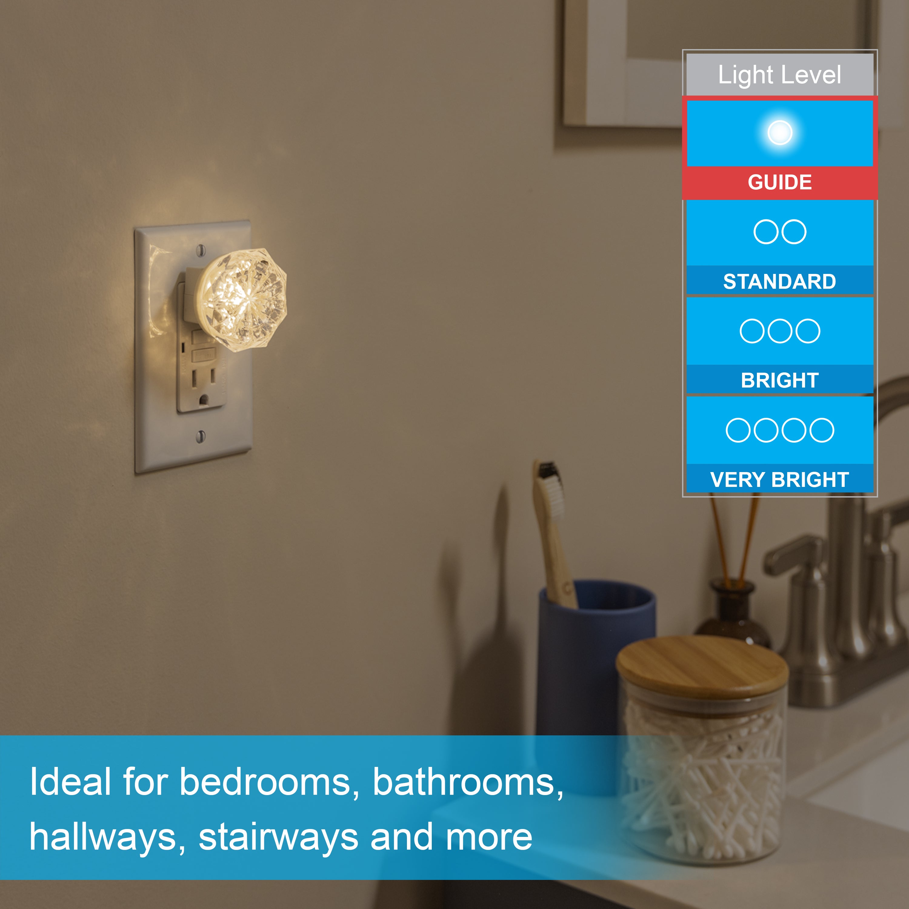 GE SleepLite Jewel Always On LED Night Light, Warm White, 4 Pack