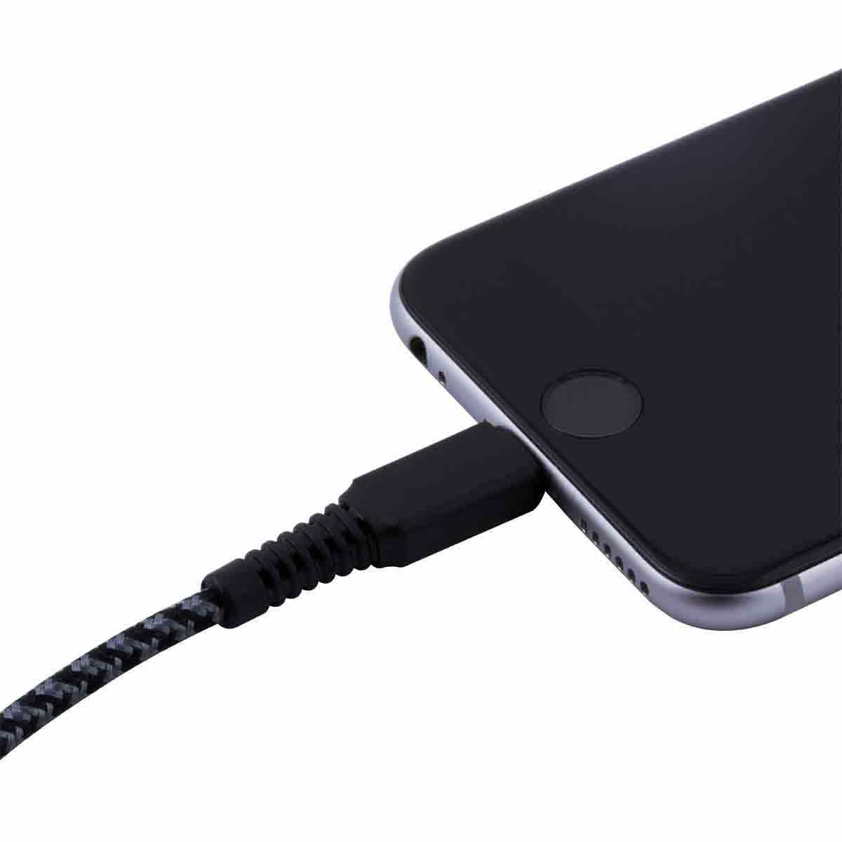 EcoSurvivor 4ft. USB-A to Lightning Charging Cable with Braided Cord, Black/Gray