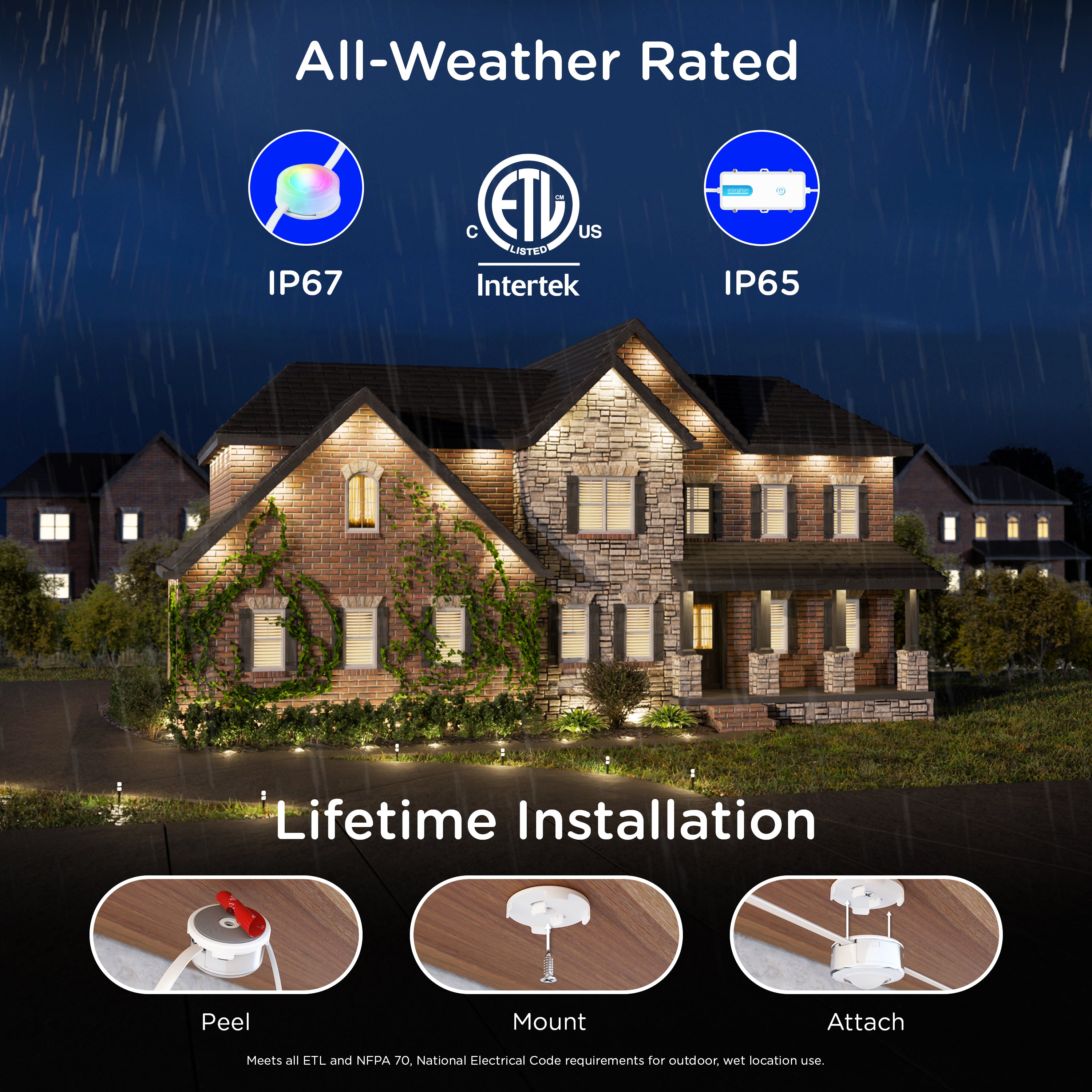 Enbrighten VIBE WiFi Color-Changing Permanent Outdoor Eternity Accent Lights, 24 Lights, 100ft. White Cord