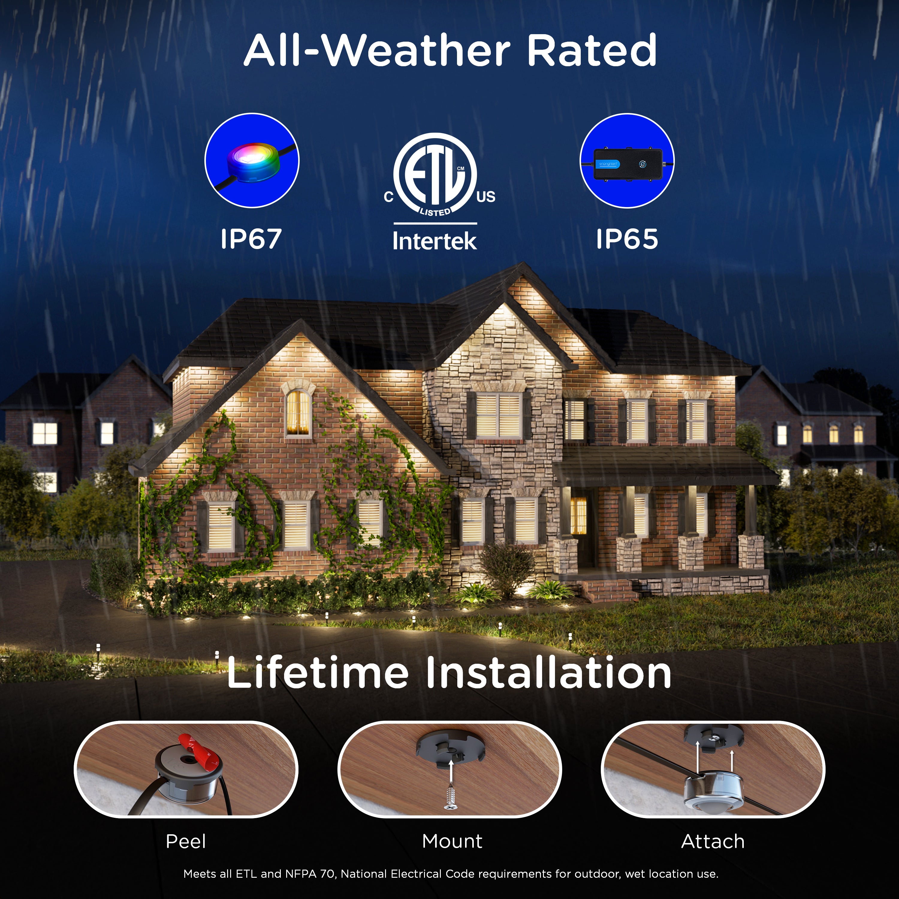 Enbrighten VIBE WiFi Color-Changing Permanent Outdoor Eternity Accent Lights, 24 Lights, 100ft. Black Cord