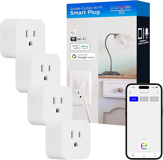 Enbrighten VIBE Indoor Single-Outlet Wi‑Fi Matter Smart Plug, 4 Pack