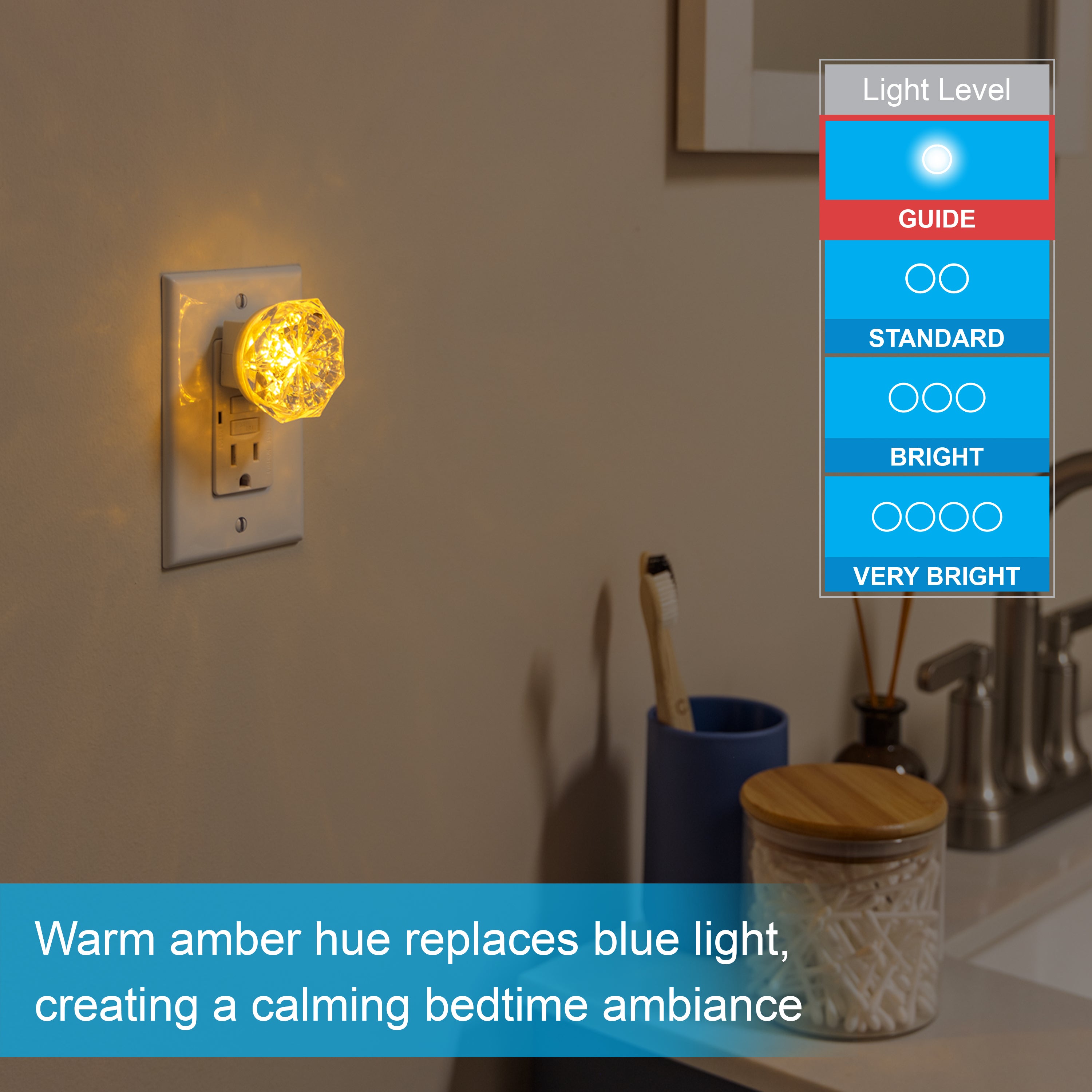 GE SleepLite Jewel Always On LED Night Light, Amber, 4 Pack