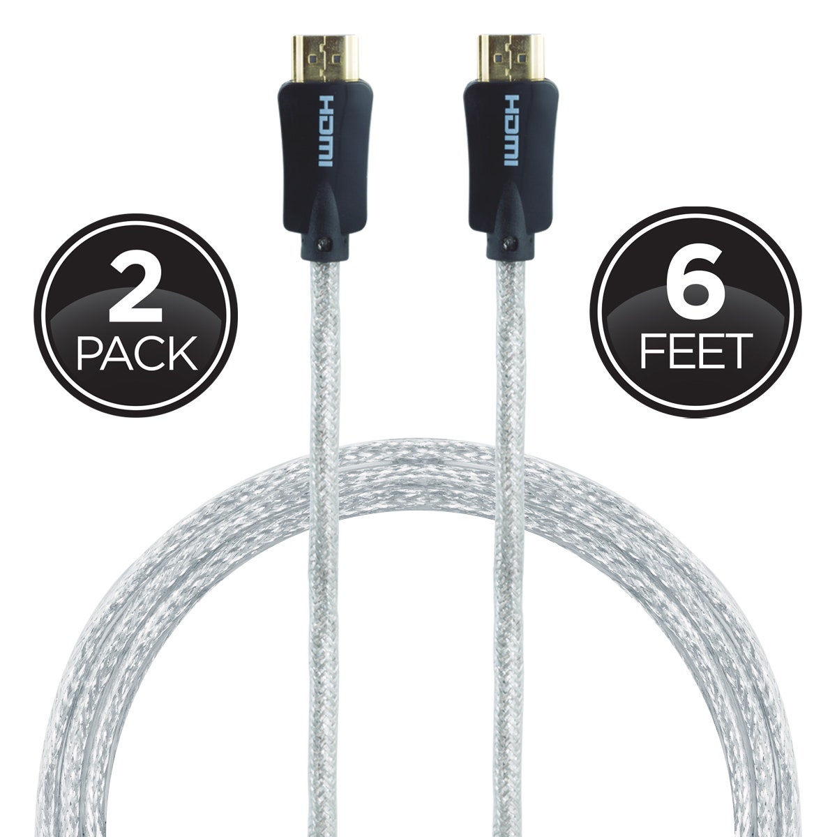 GE Pro Premium 6 ft. HDMI Cable with Ethernet, Silver, 2 Pack