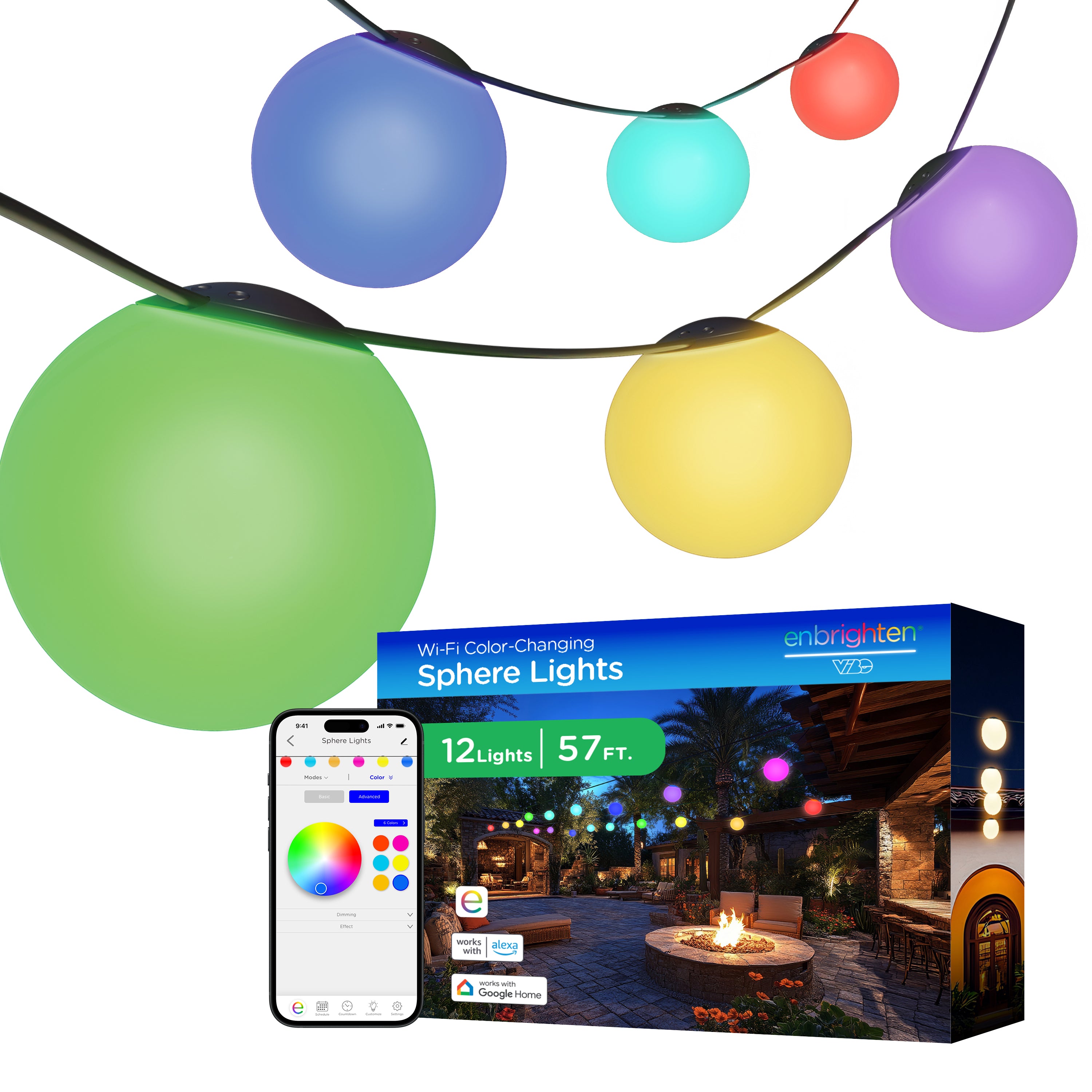 Enbrighten VIBE Wi-Fi Sphere Lights, 12 Lights, 57ft.