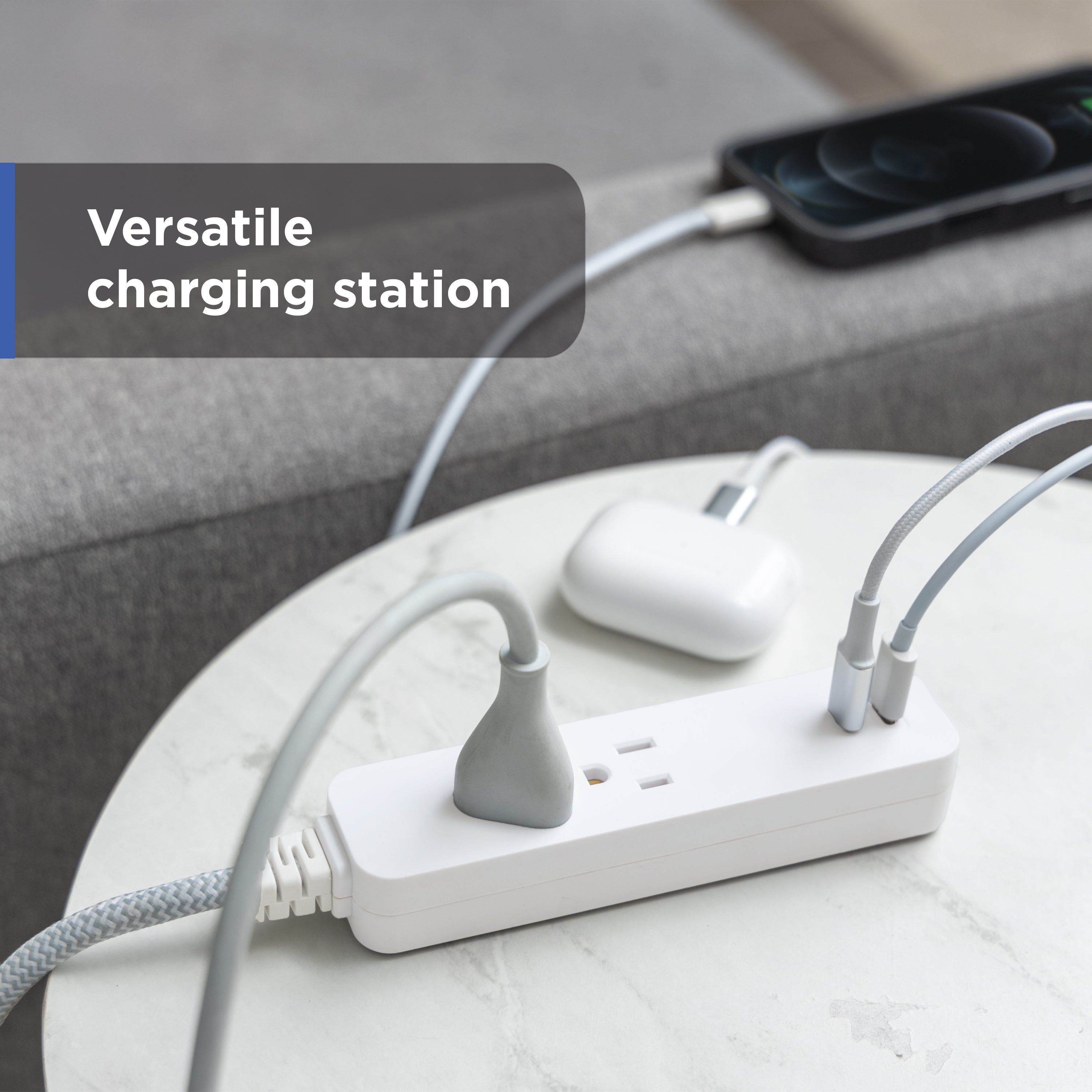 GE-branded 6-Outlet Surge Protector and 2-Outlet Surge Protector with 2 USB-C, 2ft and 245J, White, Combo Pack