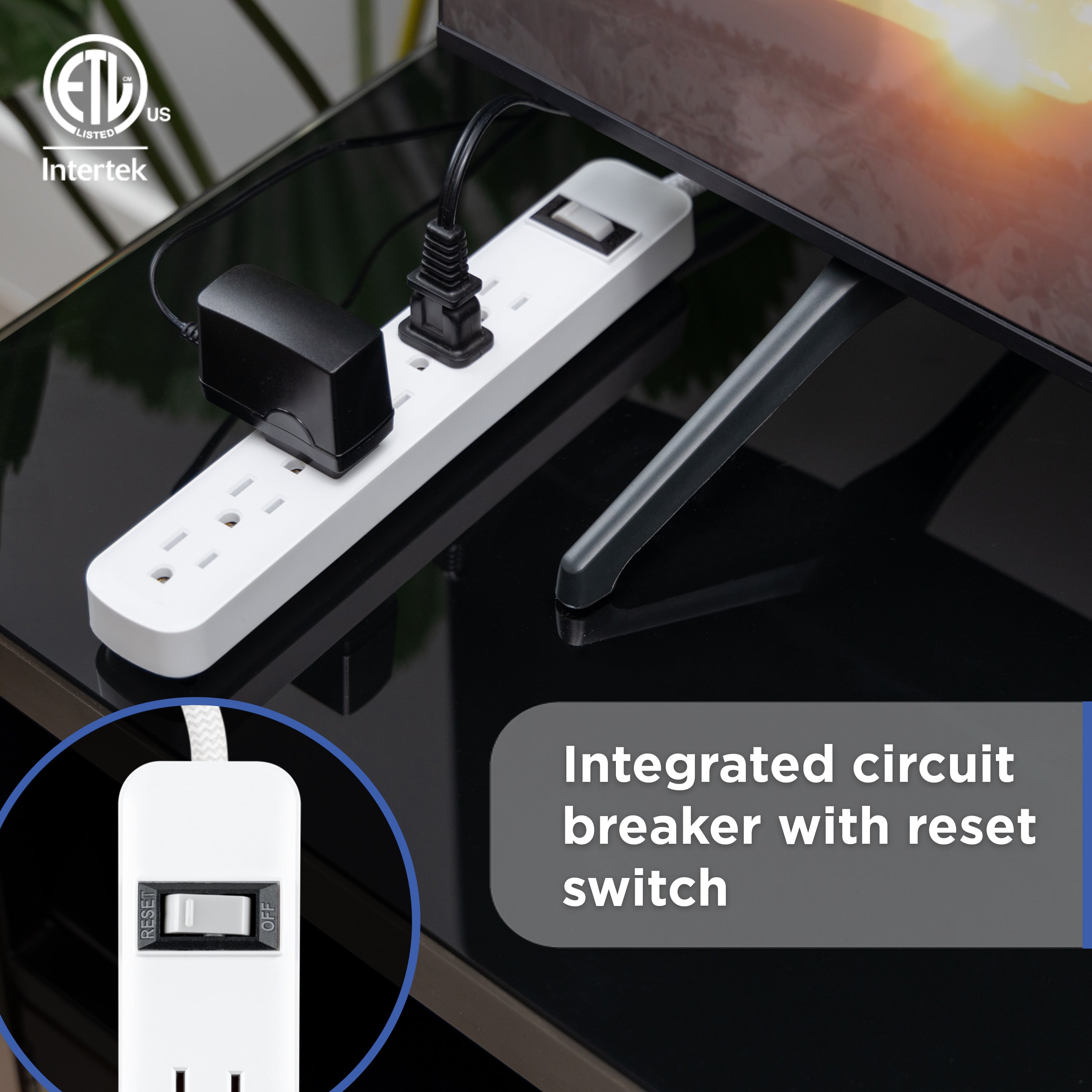 GE-branded 6-Outlet Surge Protector and 2-Outlet Surge Protector with 2 USB-C, 2ft and 245J, White, Combo Pack