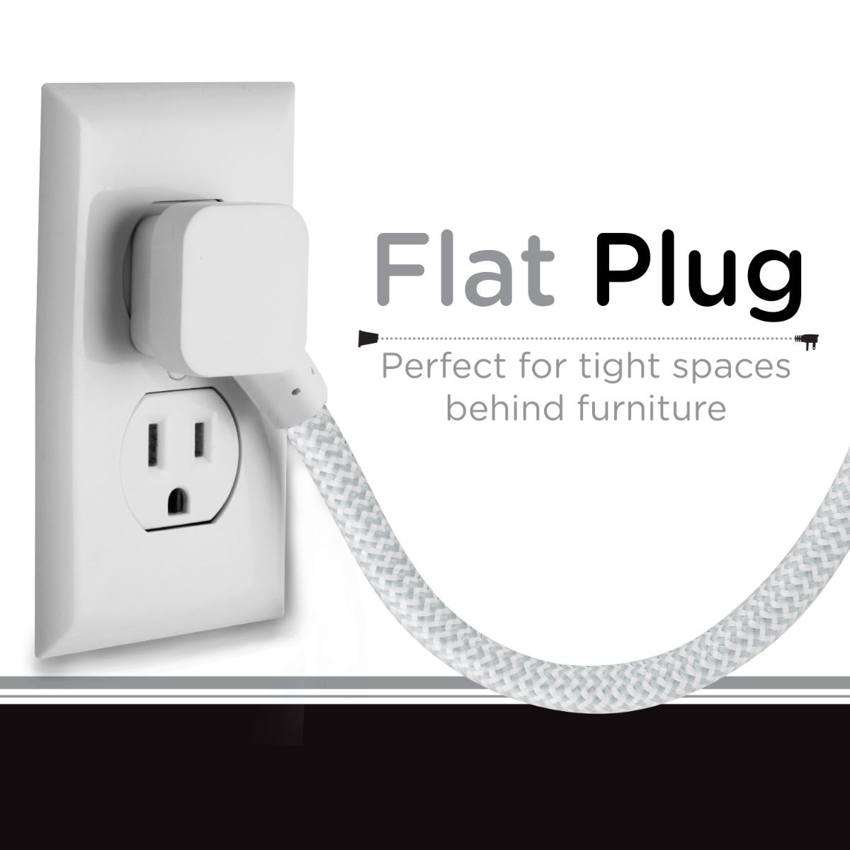 Cordinate 3-Outlet 5ft. Braided Extension Cord Cube, White