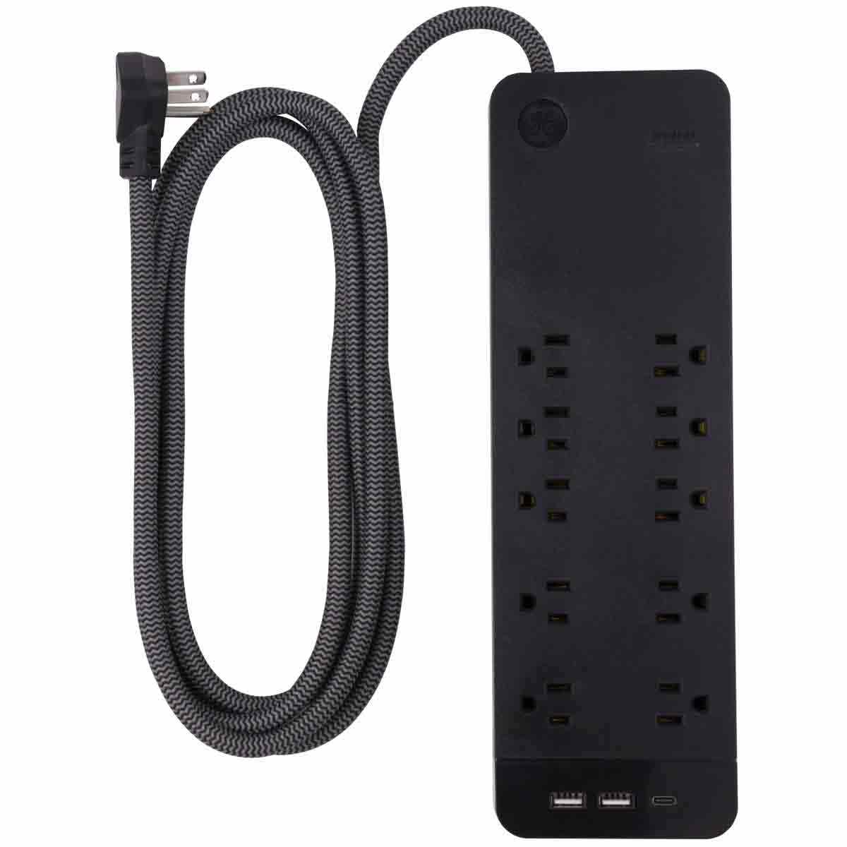GE UltraPro 10-Outlet 2-USB 1-USB-C 8ft. Surge Protector, Black