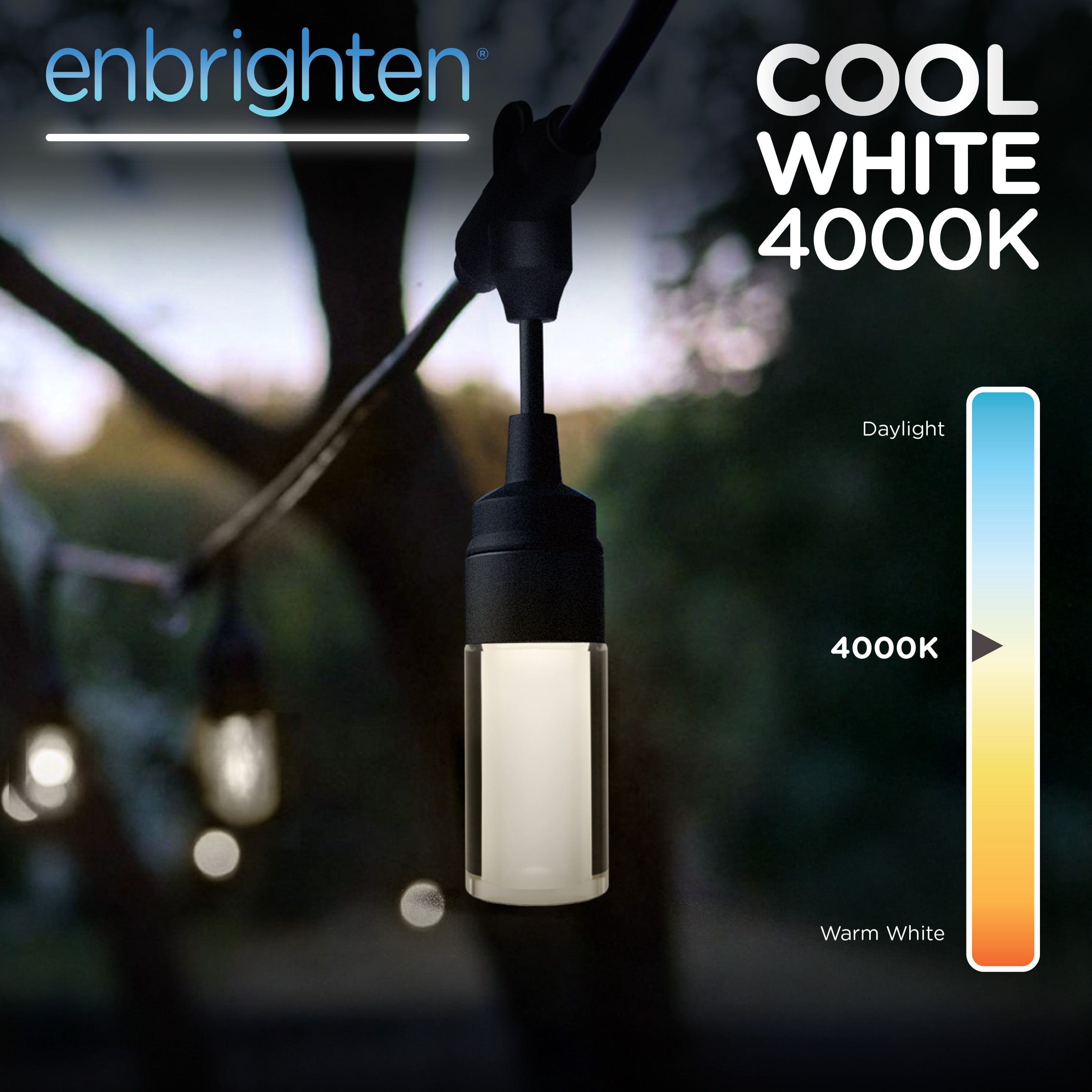 Enbrighten Modern Outdoor String Lights, 24ft, 12 Cylindrical Shatterproof Bulbs, Cool White