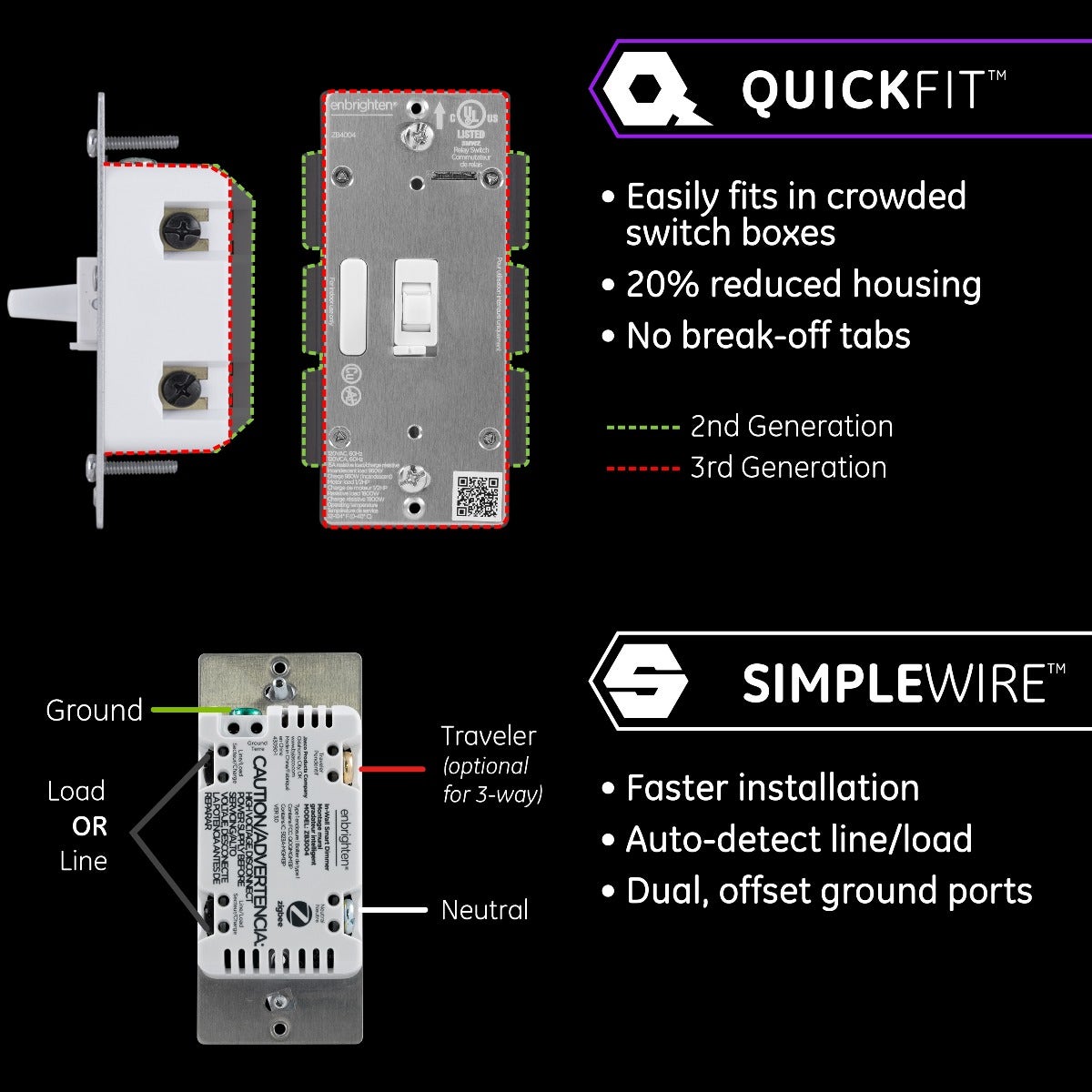 Enbrighten Zigbee In-Wall Smart Toggle Dimmer with QuickFit™ and SimpleWire™, White