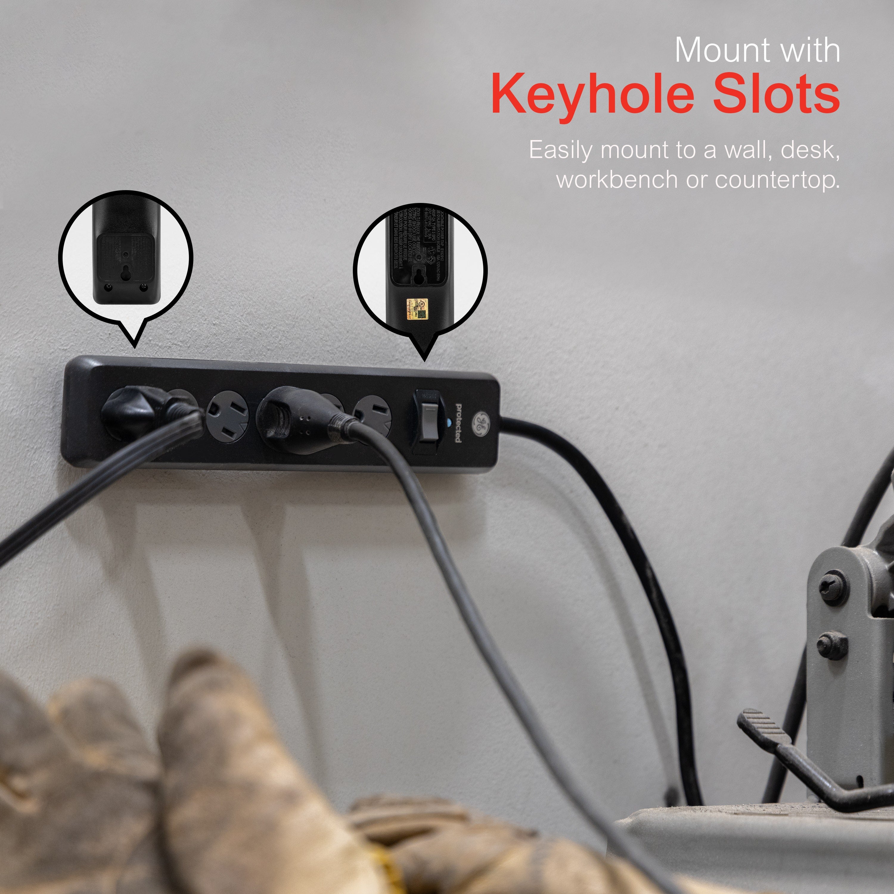 GE 6-Outlet 6ft. Surge Protector with Twist-to-Close Safety Outlets, Black