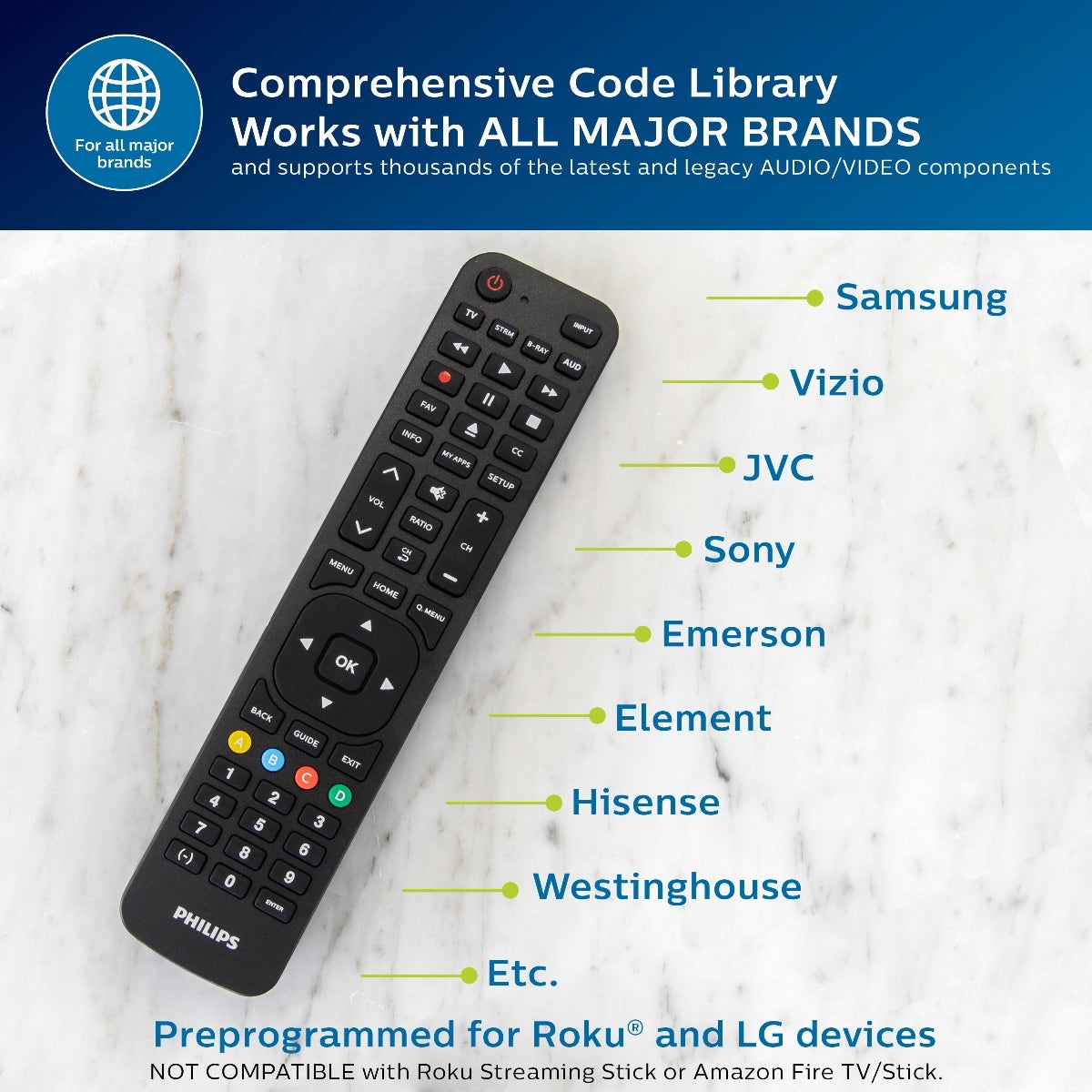 Philips 4-Device LG Replacement Remote, Black