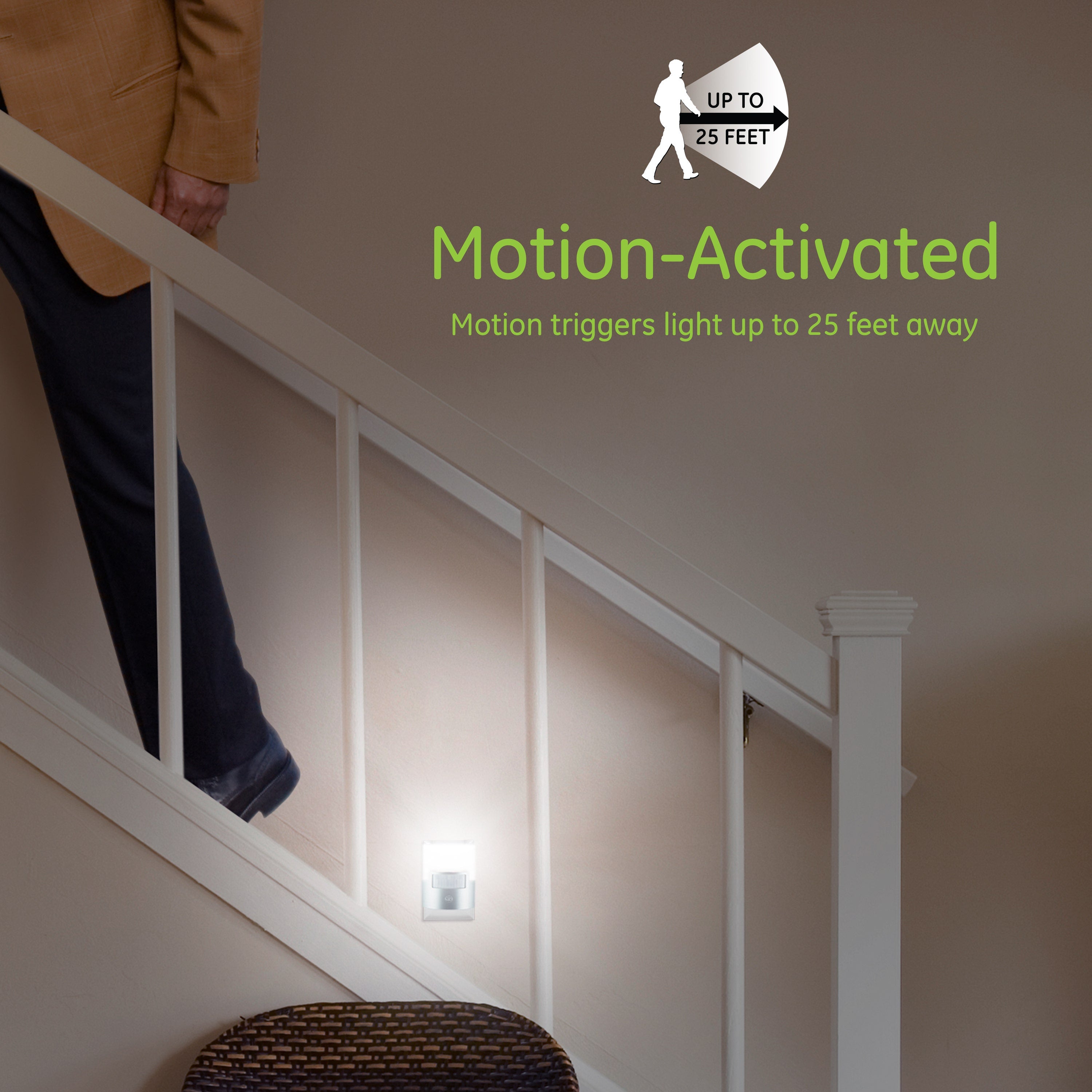 GE UltraBrite Motion Activated LED Night Light, Silver, 2 Pack