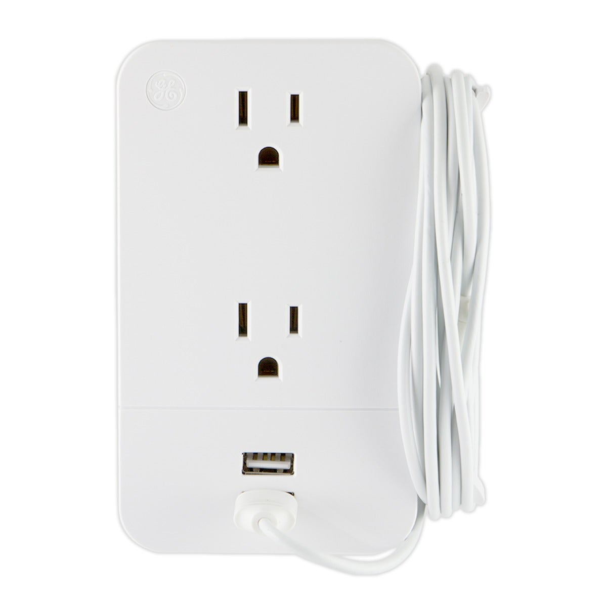 GE 2-Outlet 2-USB Charging Station with Cable Management, White