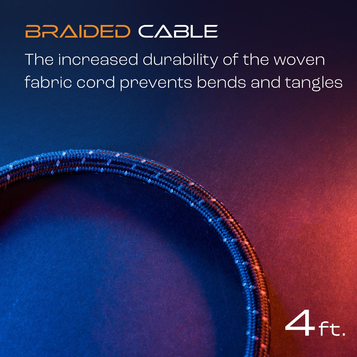 Titan 3-Outlet 4ft. Multicolor LED Braided Extension Cord, Black