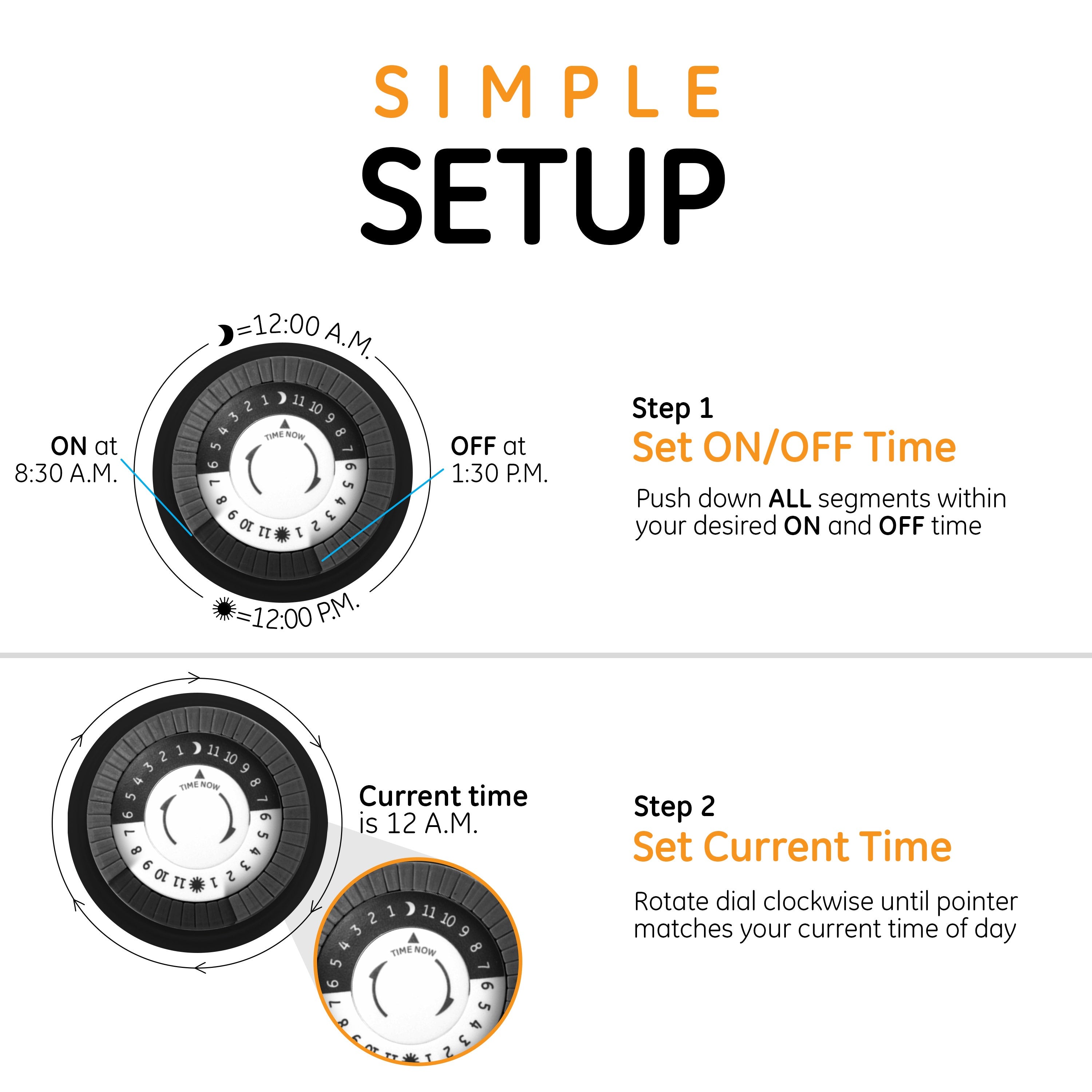 GE Indoor/Outdoor 24-Hour Programmable Mechanical Timer, 2 Pack, Black