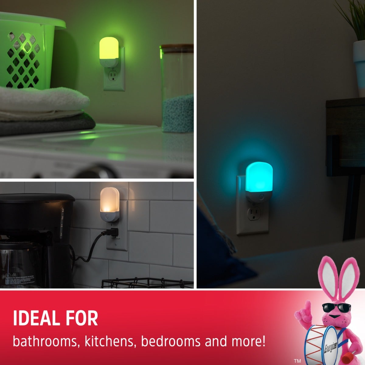 Energizer Plug-In Light Sensing Color-Changing LED Night Light, White