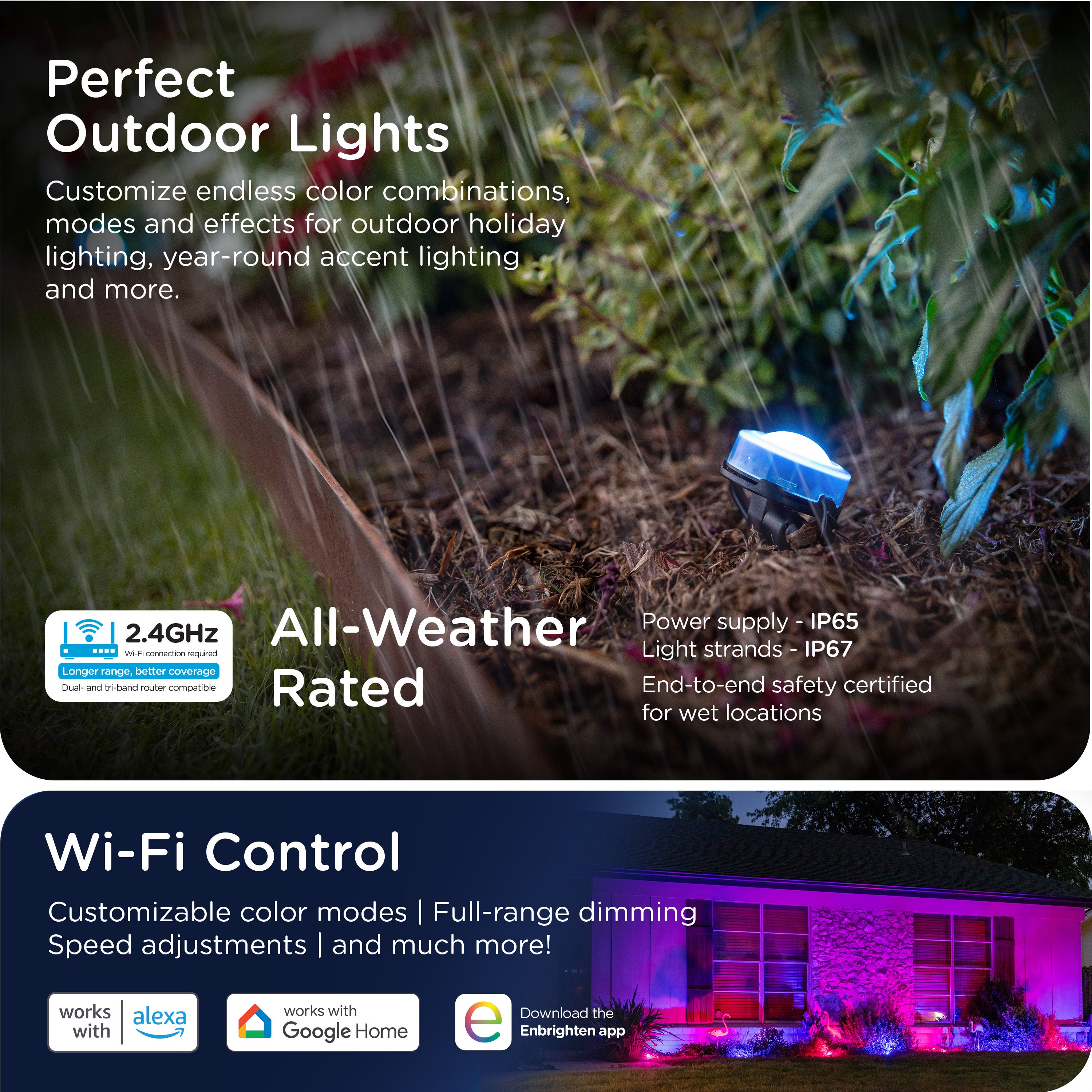 Enbrighten WiFi VIBE Color-Changing Eternity Landscape Lights, 8 Lights, 33ft. Black Cord